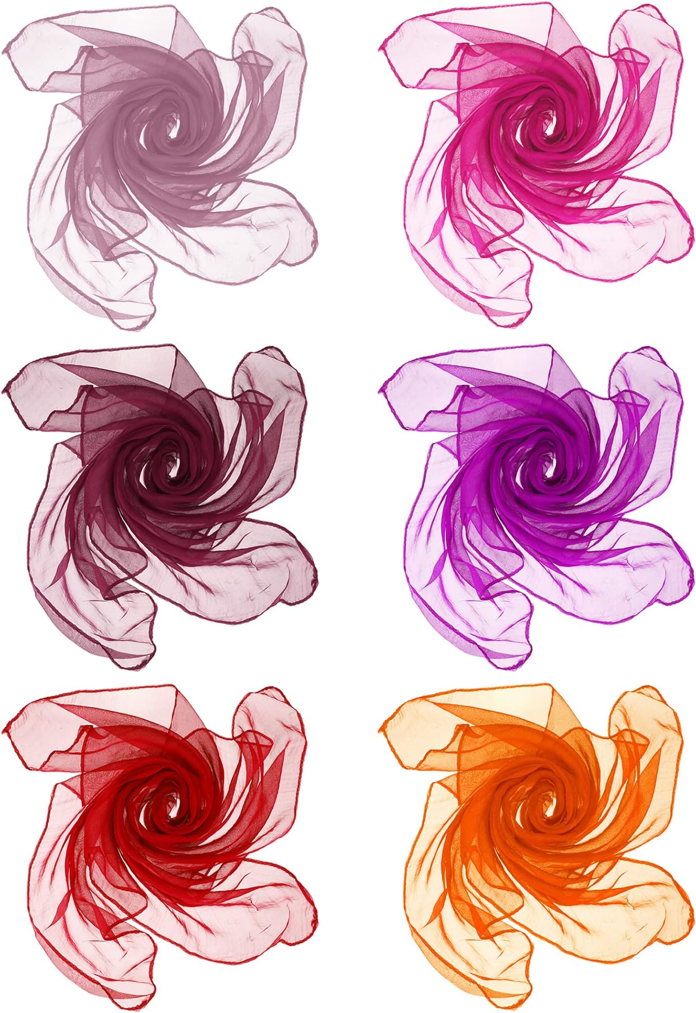 6 Pieces Chiffon Scarf 1950s Square Neck Head Scarfs Vintage Soft Polyester for Women Lady