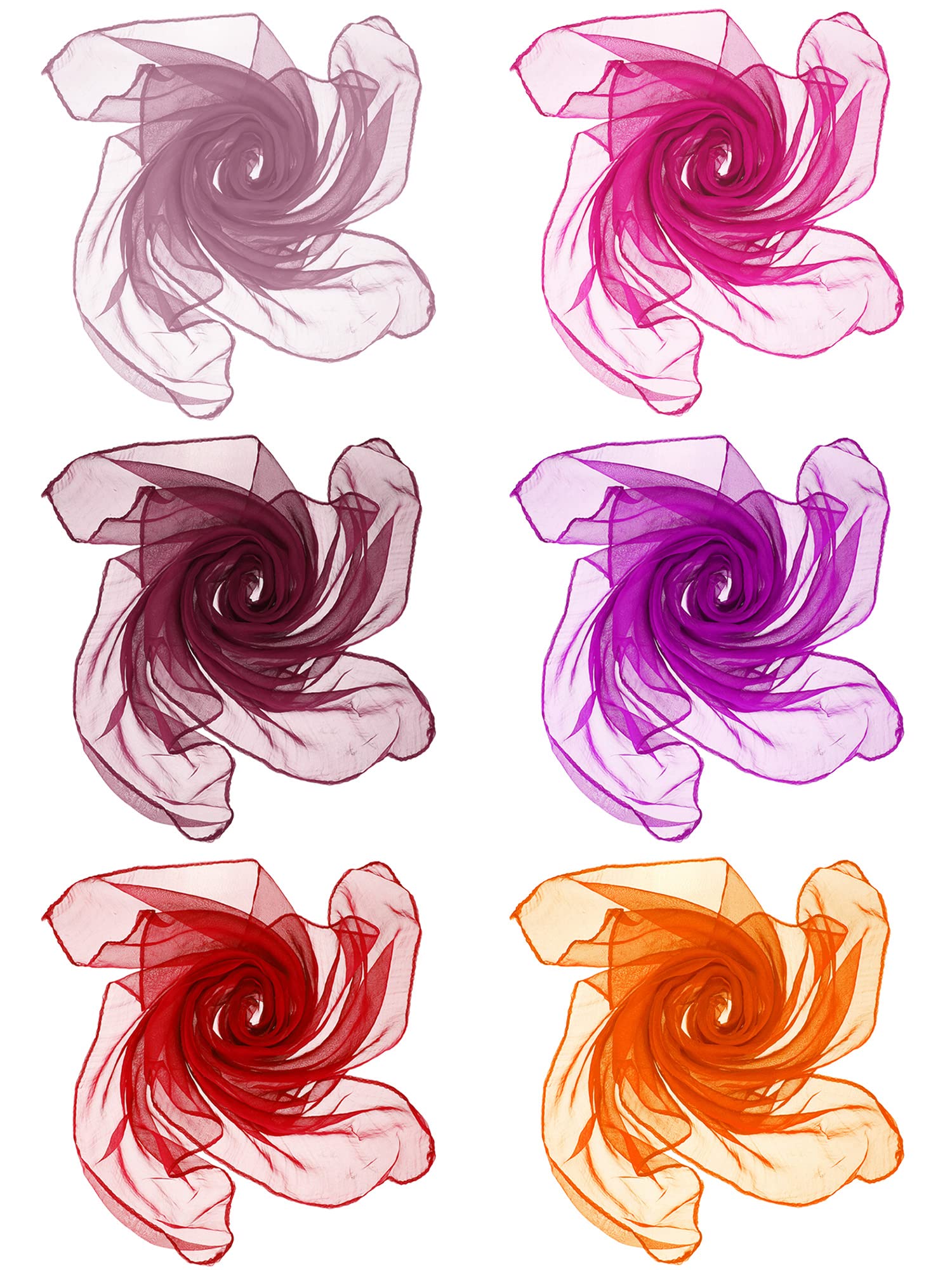 Boao 6 Pieces Chiffon Scarf 1950s Square Neck Head Scarfs Vintage Soft Polyester for Women Lady