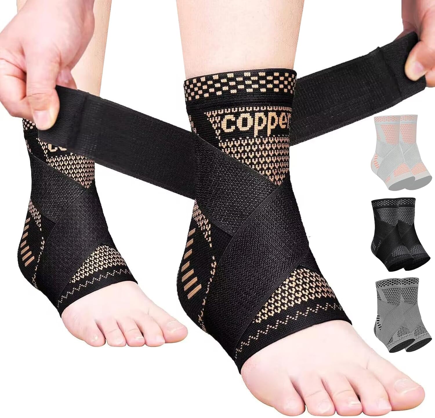 JIUFENTIAN Copper Ankle Brace Adjustable Compression Sleeve (Pair)-Ankle Support Heel Brace for Achilles Tendonitis