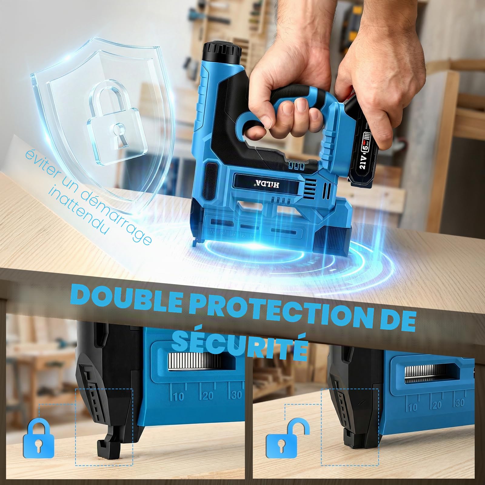 Kit de cloueuse électrique sans fil 18GA avec 2 batteries de 2,0 Ah et 1000 clous/agrafes, profondeur de clou réglable pour le travail du bois et le bricolage (Makita)