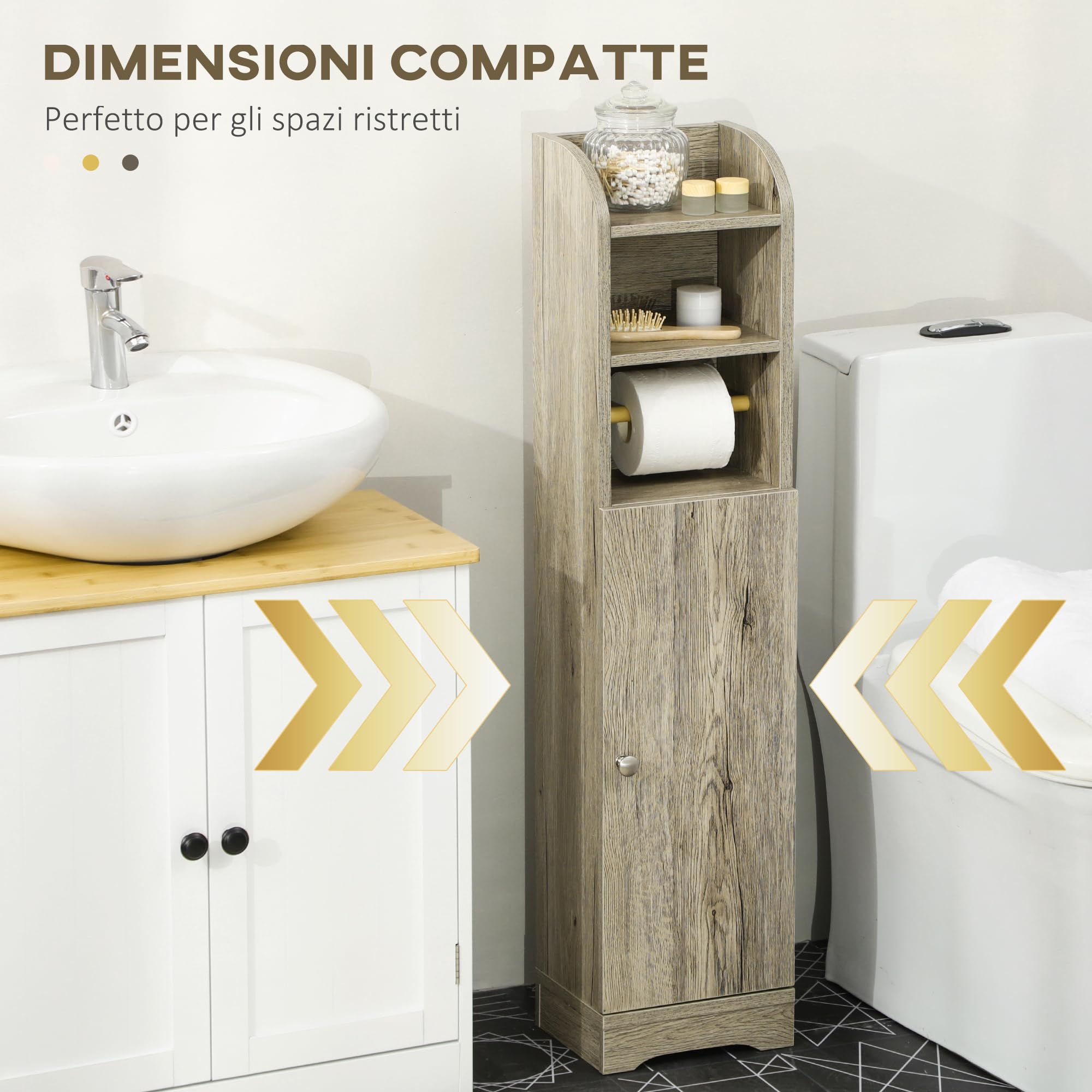 kleankin Armario de Baño Columna Auxiliar de Baño 23x18x100 cm Gris | Columna Auxiliar de Baño, Armario Multiusos, Estante Ajustable, para Dormitorio
