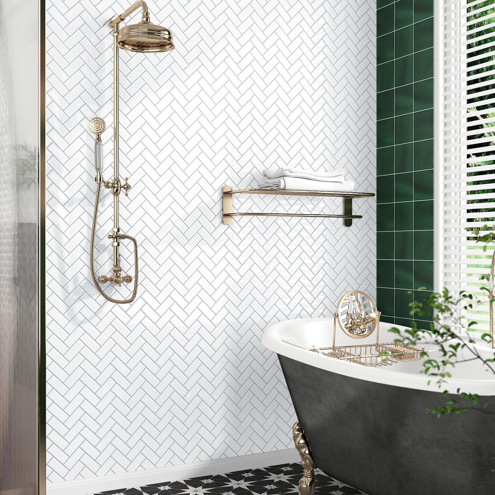 Peel and Stick Backsplash Herringbone White, 10 Sheets Bathroom Tile ...
