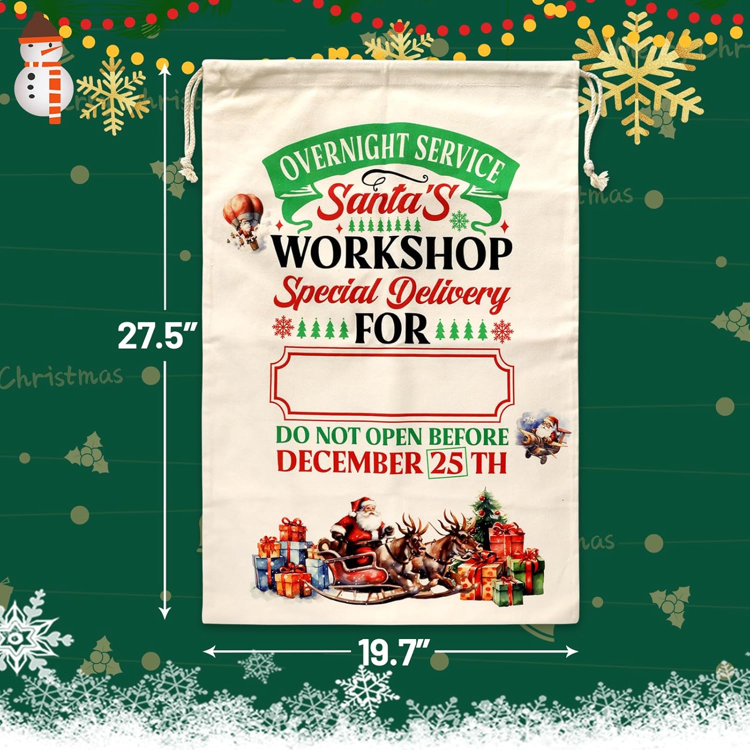 Fancy Land 3 Pack Large Christmas Canvas Gift Bags with Drawstring Jumbo from Santa Sacks Giant North Pole Express Bag for Holiday Presents Party Decor Supplies - Image 2