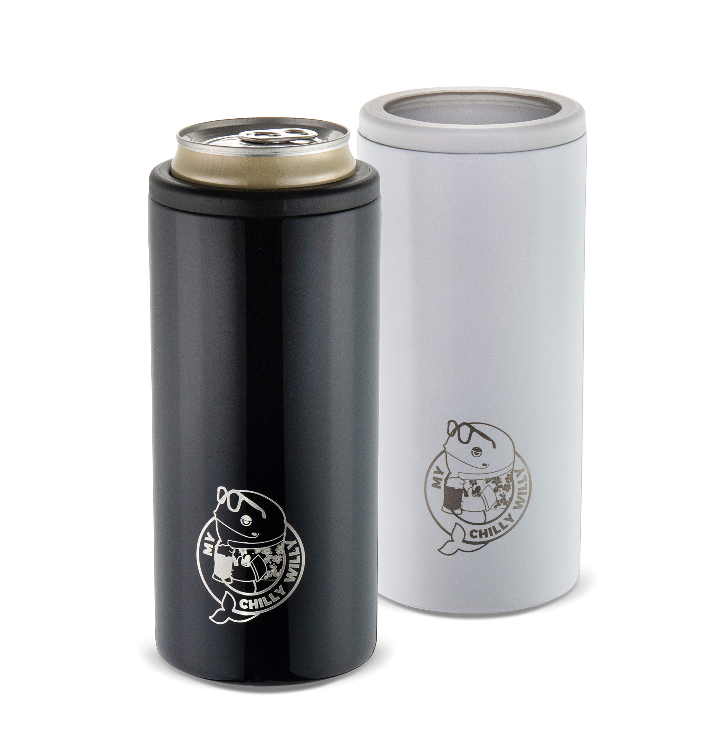 Stainless Steel Insulated Can Cooler Seltzer Buddy by My Chilly Willy - Skinny Tumbler Can Coolers for Slim 12oz Beer Cans like Truly and White Claw - Double Walled Drink Keeper Can Insulator (black)