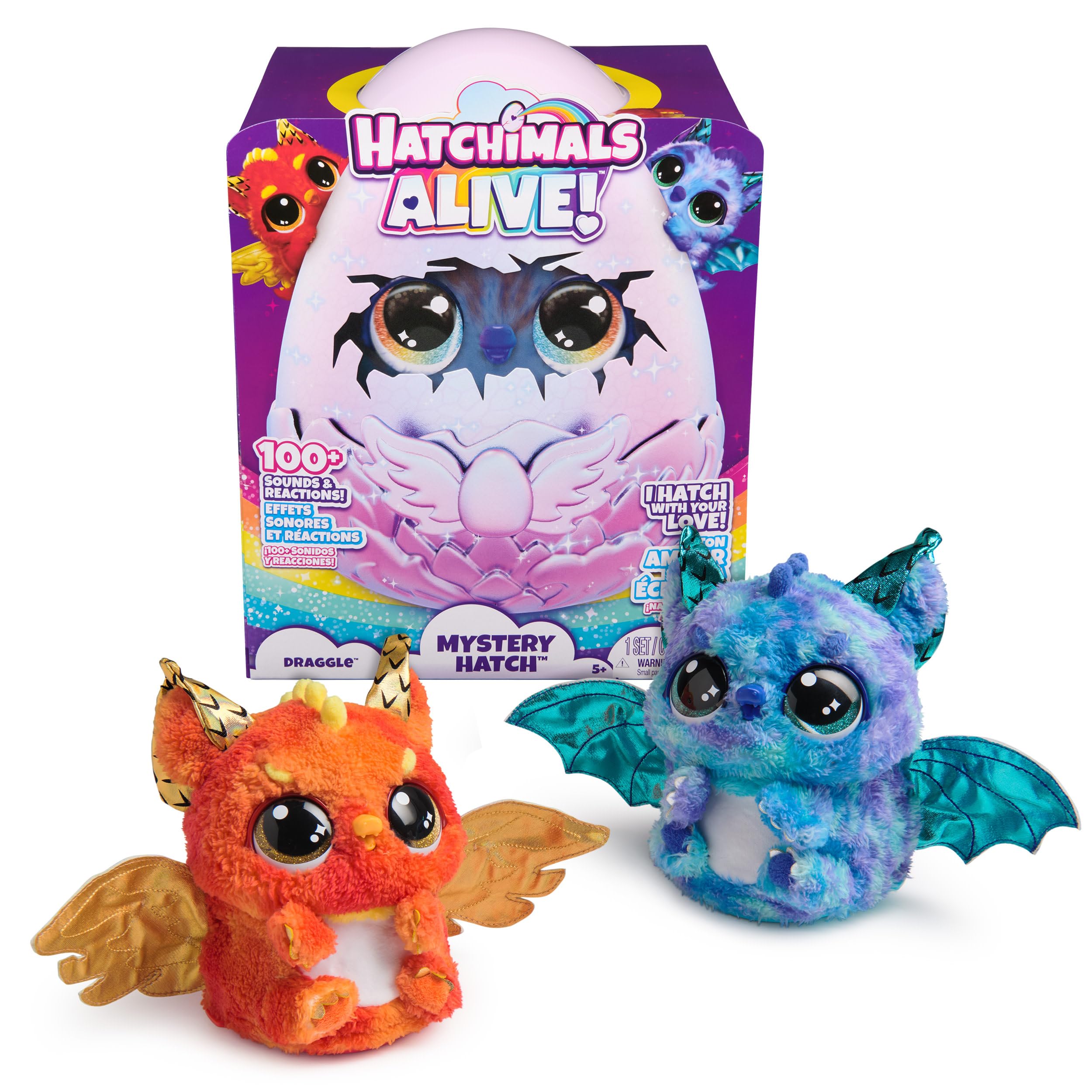 HATCHIMALS Alive, Uovo Mystery Hatch Draggle, Peluche Interattivo a Sorpresa con Effetti Speciali, Nebbia, Luci, 100 Reazioni e Suoni, Giocattoli per Bambini e Bambine, 5+ Anni - Modelli Variabili