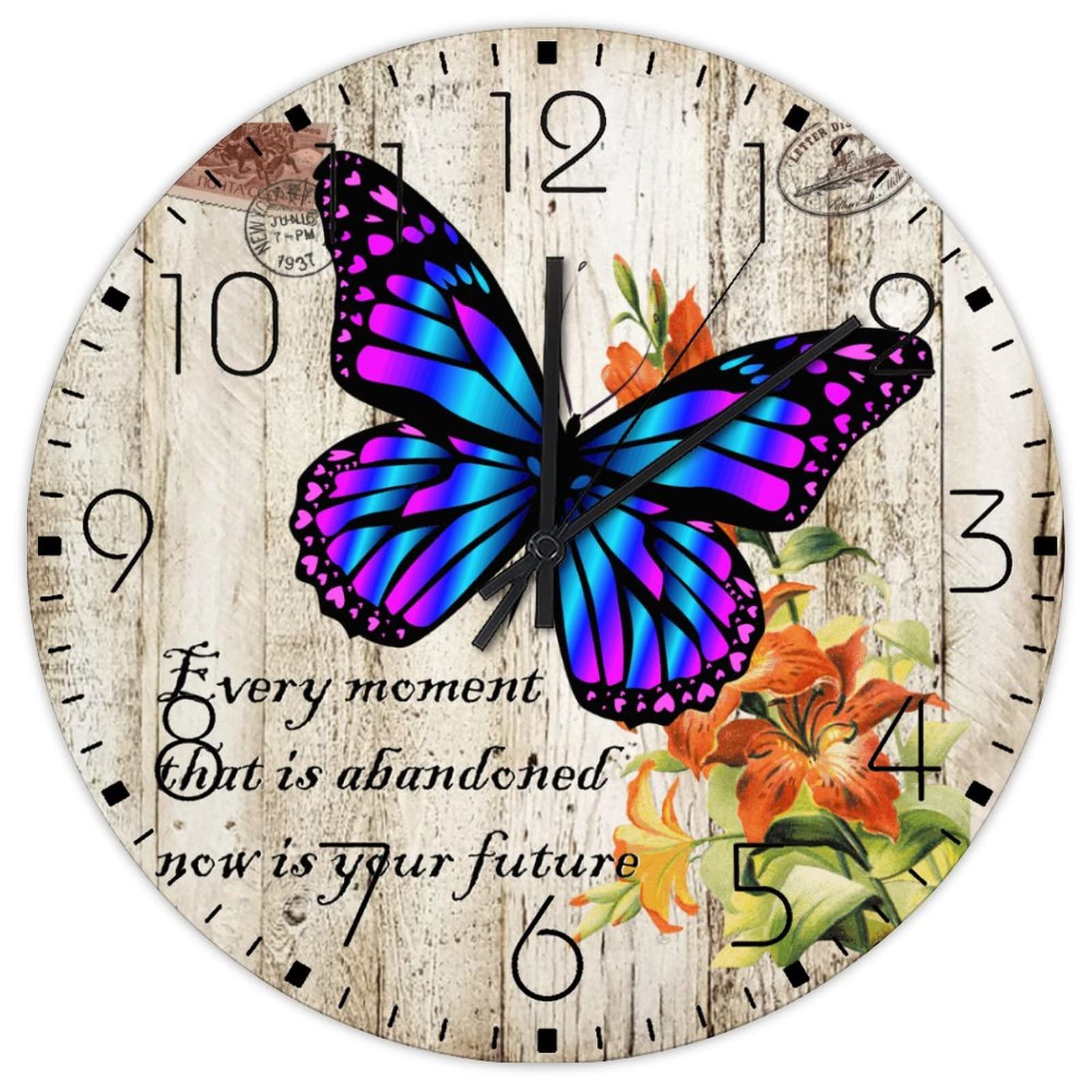Horloge murale en bois 30cm Now Is Your Future ronde style rustique
