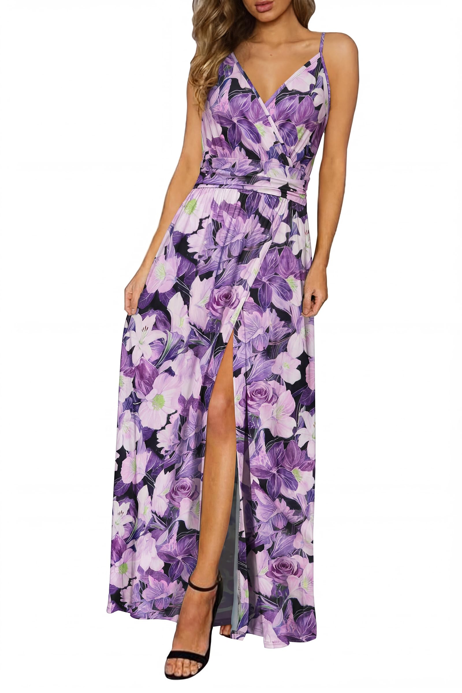 Newshows Women's 2026 Lightweight Summer Wedding Guest Beach Vacation Casual V Neck Split Flowy Maxi Dress