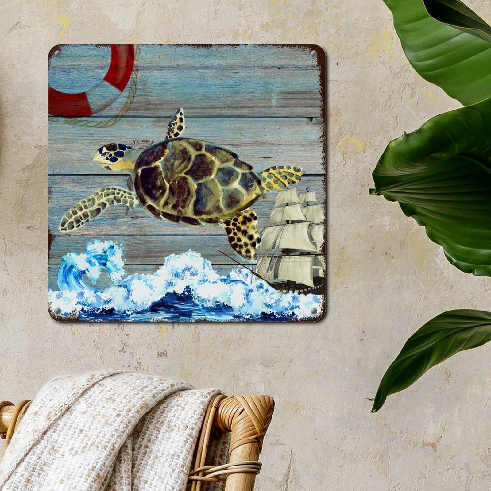 Targa Decorativa In Alluminio Con Tartaruga Marina - Dimensioni 22,9x27,9 Cm, Antiruggine E Resistente UV, Per Interni Ed Esterni