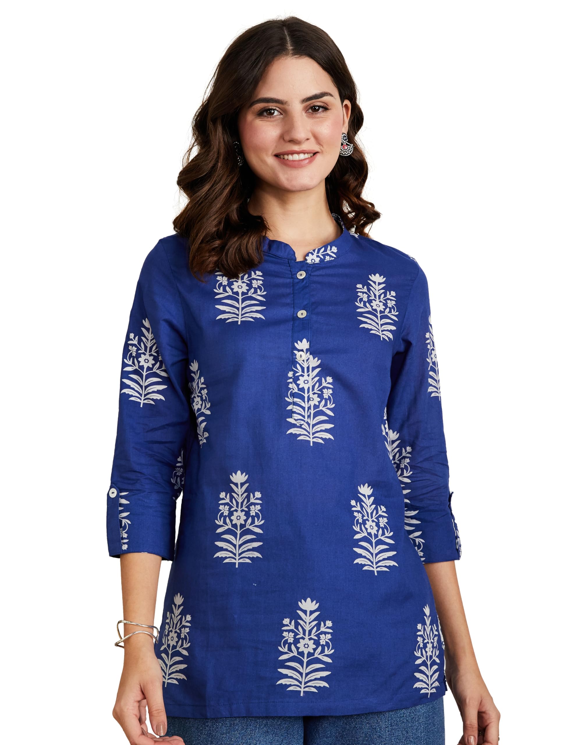 Amazon Brand - Myx Women's Screen Print Straight Printed Regular Cotton Short Kurti (Available in Plus Sizes)