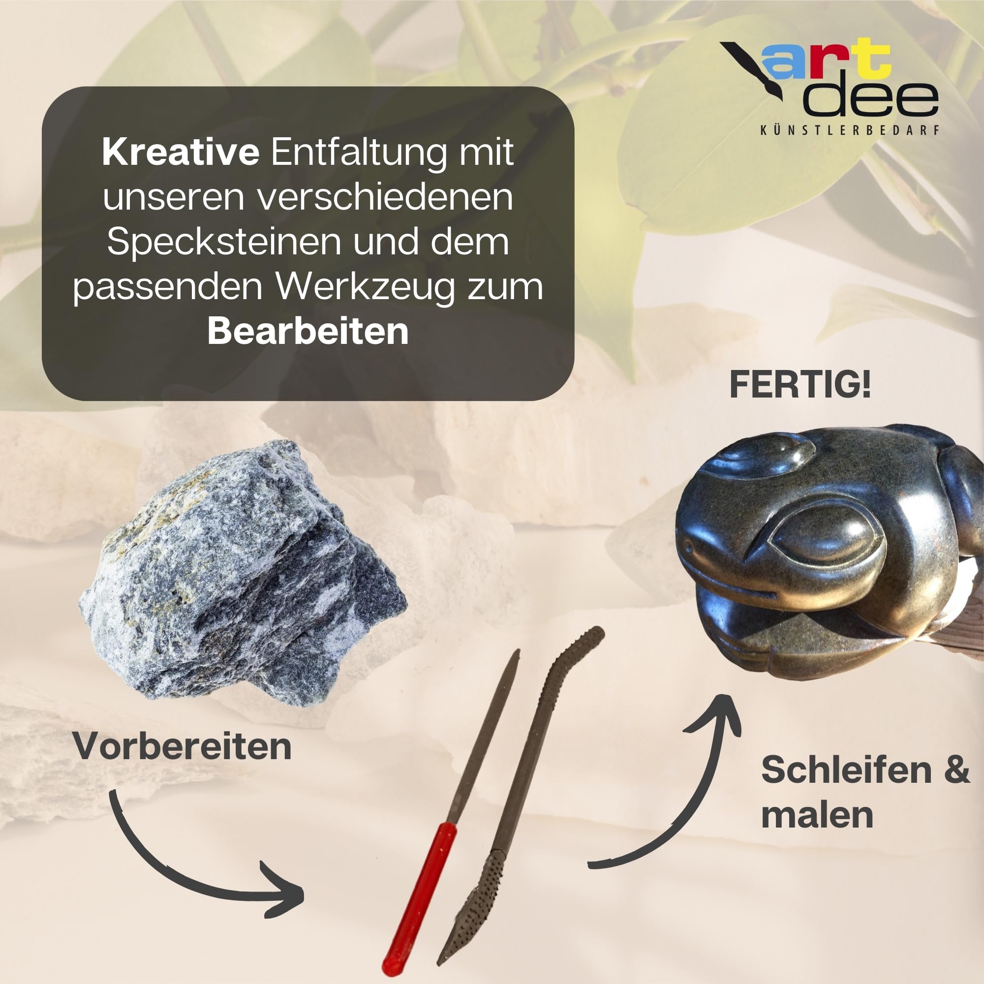Speckstein Set 1,5 kg mit (5 Feilen und 8 Specksteinraspeln) – Werkzeug zum Schnitzen und Feilen von Speckstein – perfekt für Anfänger und Profis – Speckstein Schmuck kreieren