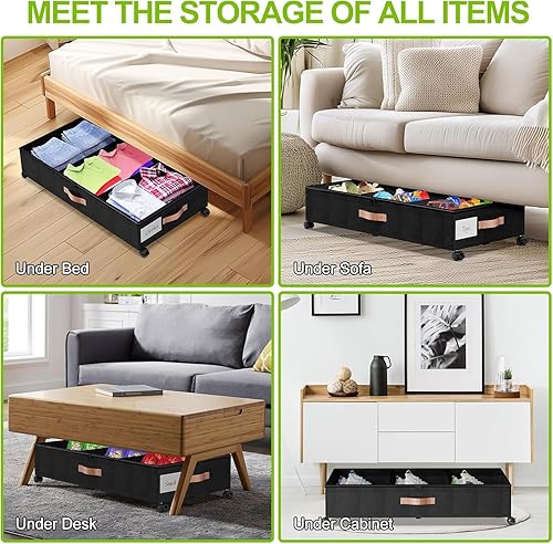 Miniatura 7 de Almacenamiento debajo de la cama con ruedas, paquete de 2 contenedores de almacenamiento debajo de la cama con tapas transparentes, XXL 65L debajo