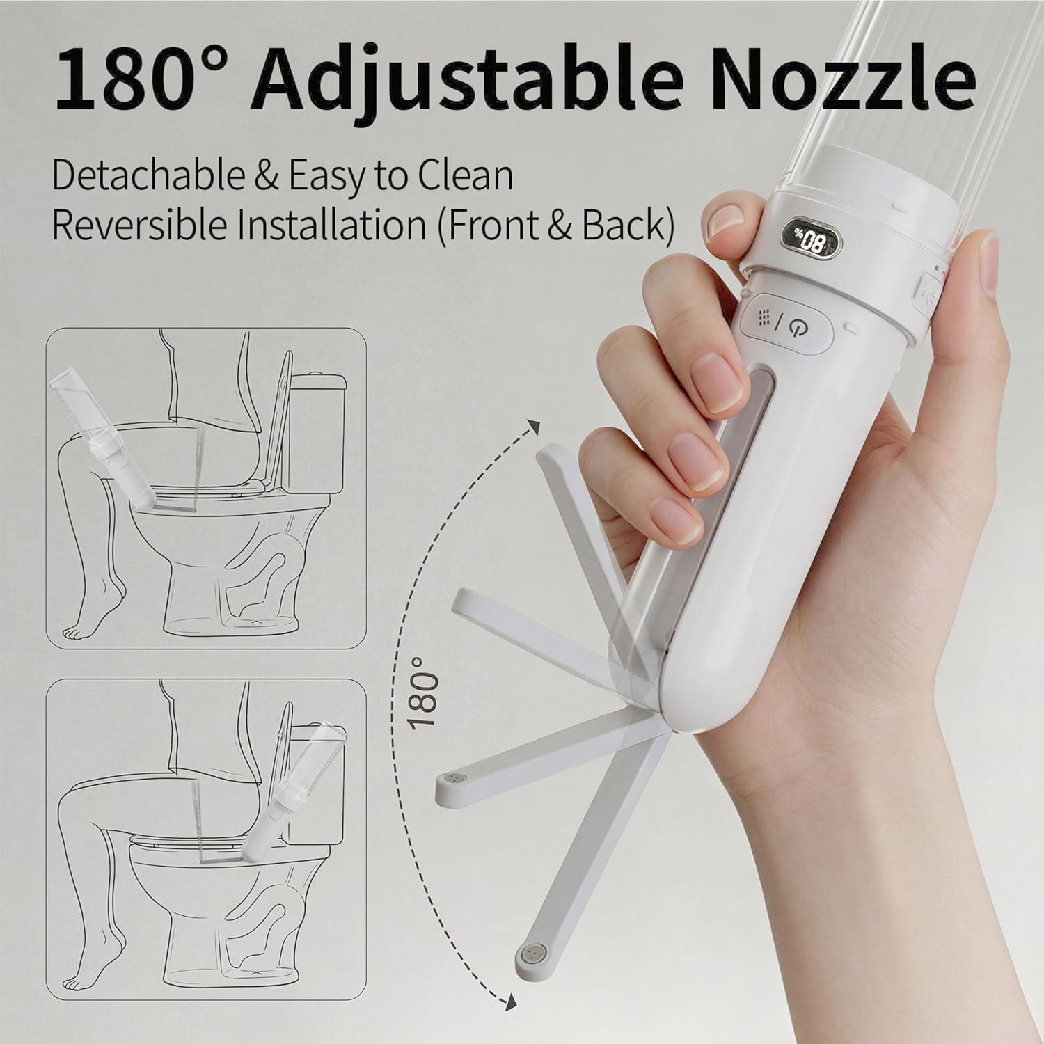 Portable Bidet for Travel, Personal Hygiene Sprayer Bottle for Women & Men, Mobile Bidets Portatil for Toilet,Rechargeable Electric Handheld High-Pressure Foldable USB-C Battery-Powered (White)