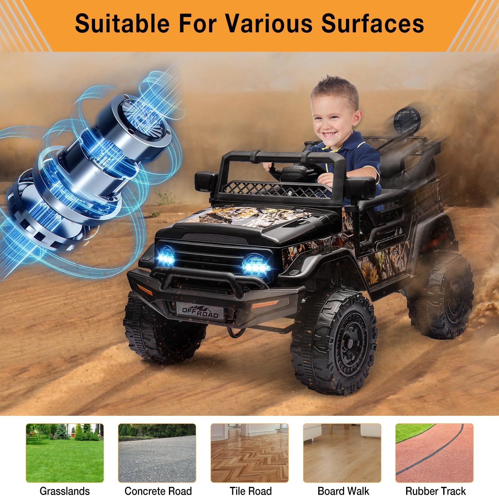 12V Voiture électrique Enfant,Quad électrique pour Enfants avec Suspension à Ressorts, Télécommande, éclairage LED, Bluetooth Et 3 Vitesses，pour De 3 à 8 Ans