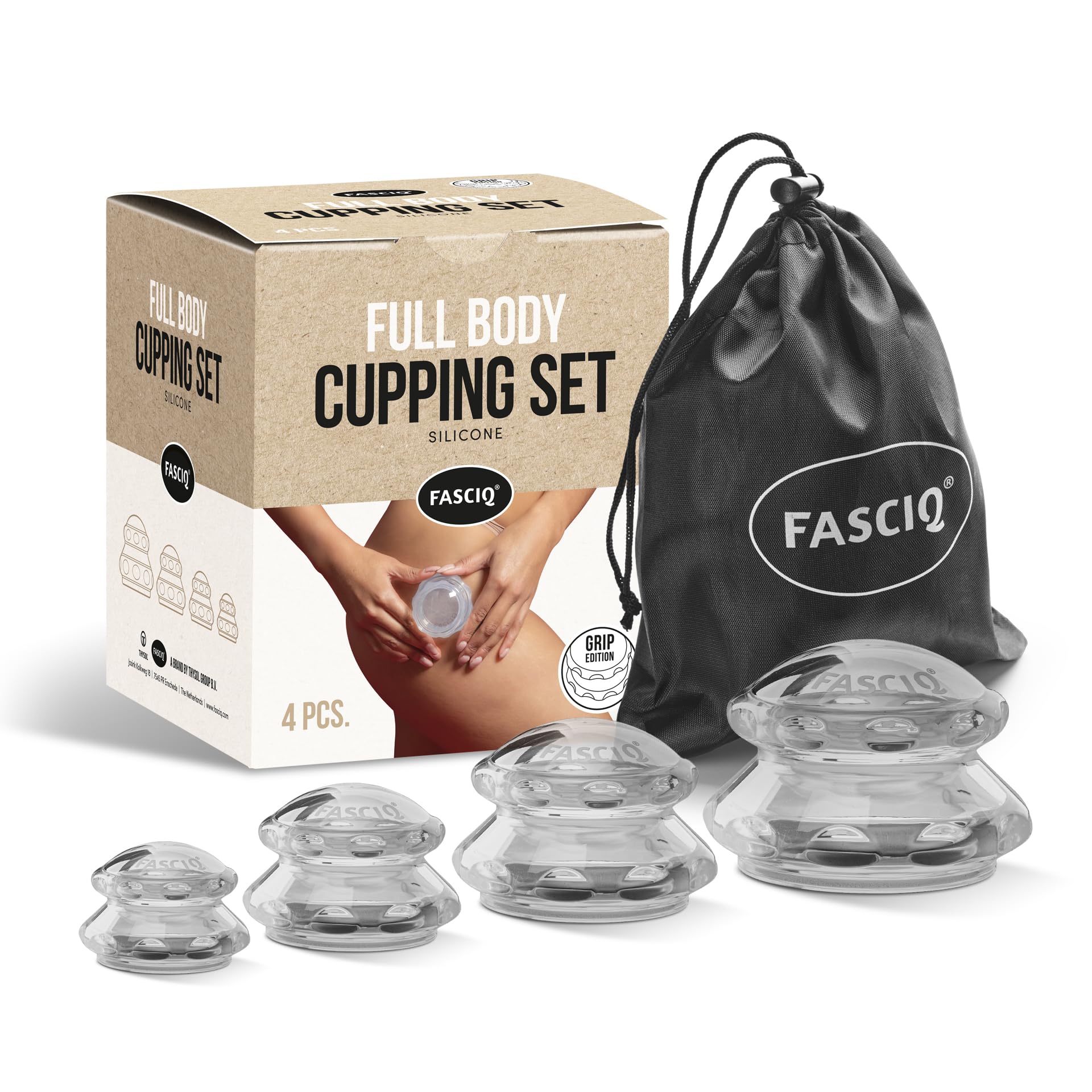 FASCIQ® Cellulite Cupping Set of 4 Cups | Myofascial Release Cups | Silicone Cupping Massage & Therapy | HQ Silicone | The Best Cellulite Remover | Firms the Skin for an Anti Aging Effect