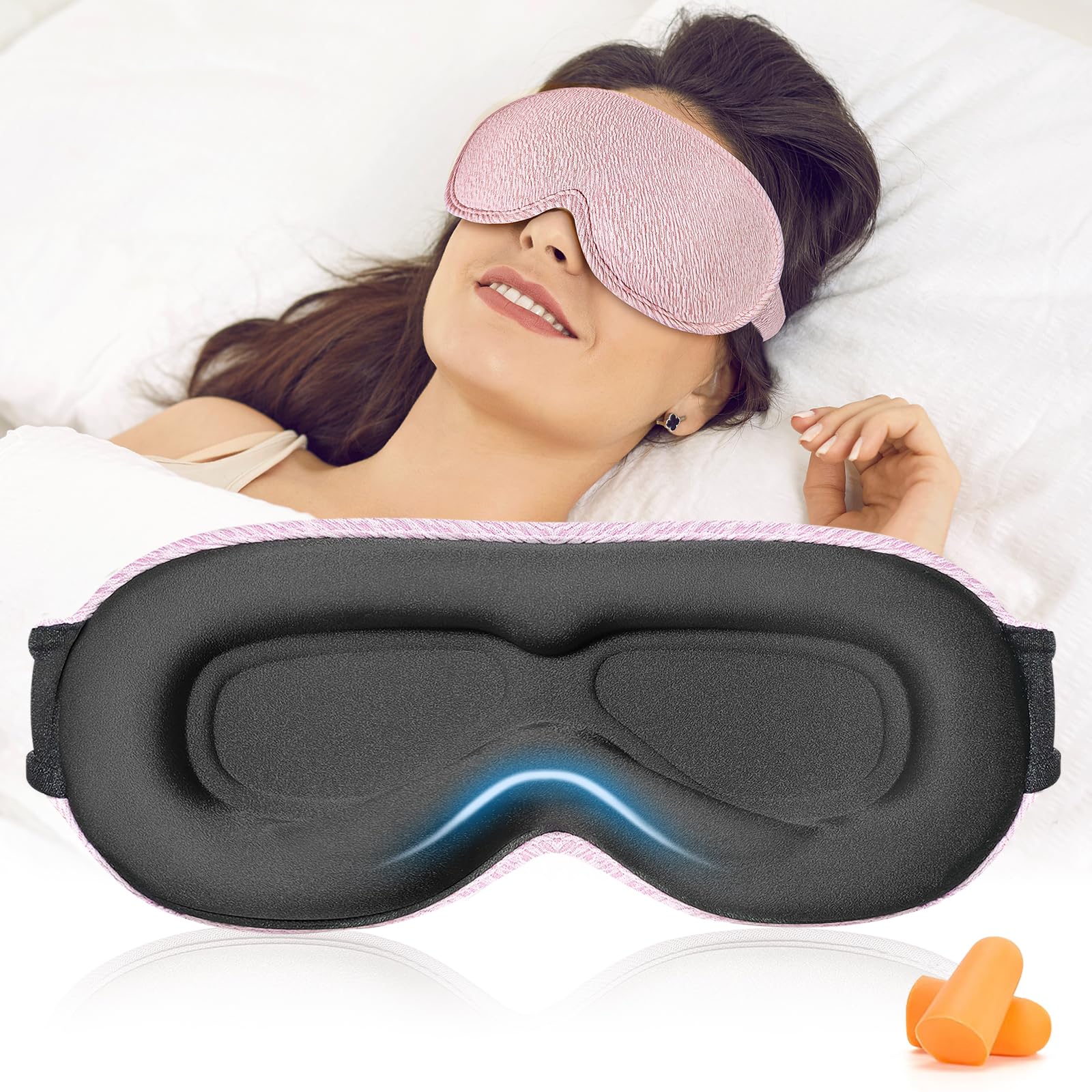 Maschera Per Dormire 3D Morbida - Ultra Sottile Con Cavità Per Occhi - Blocco Totale Della Luce - Regolabile - Per Viaggi, Pisolini E Insonnia - Con Custodia