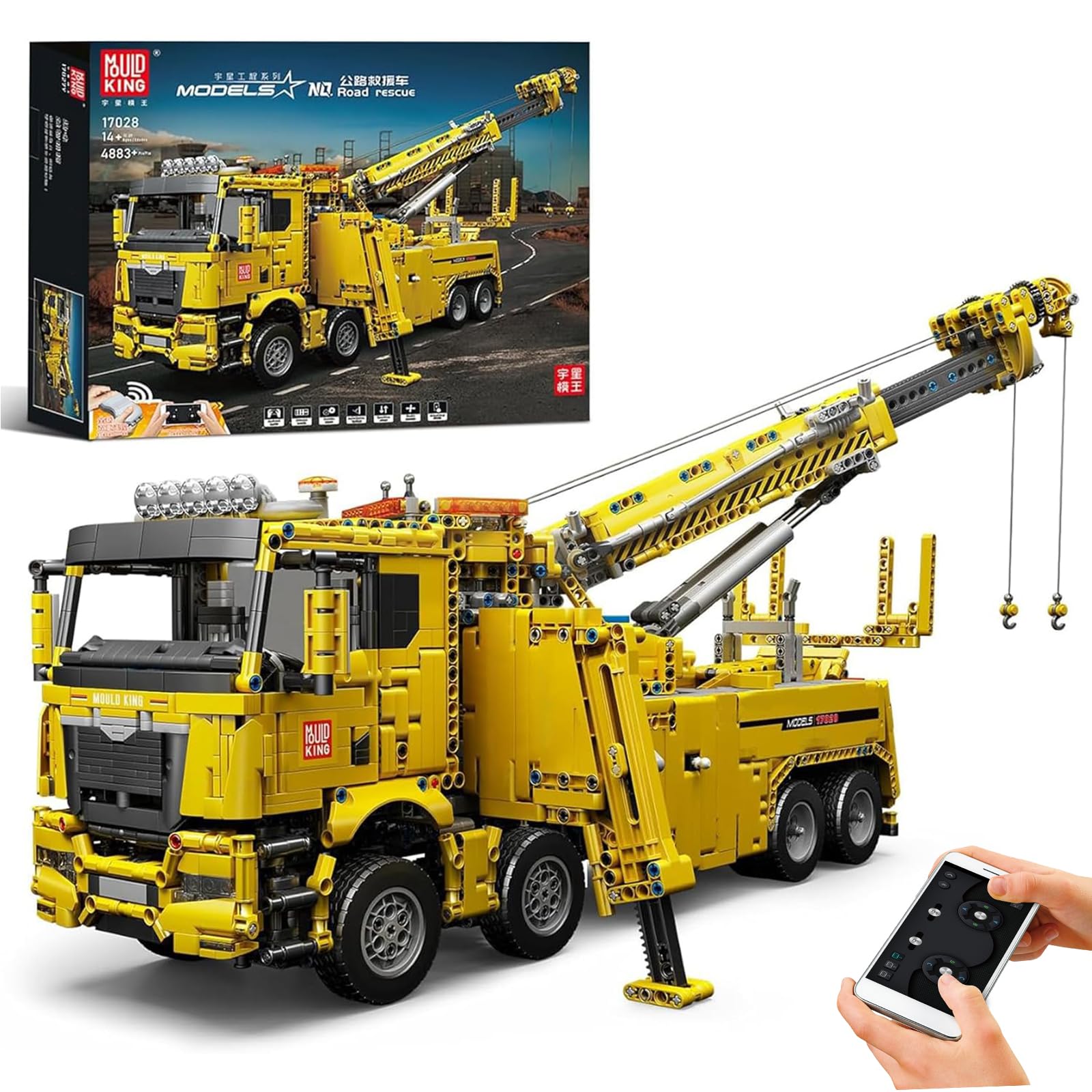 Mould King 17028 Giallo App Building Block Veicolo di salvataggio stradale 4883 Pezzi Versione dinamica di Grandi Costruzioni Modello di camion Blocchi di bloccaggio Kit di montaggio camion