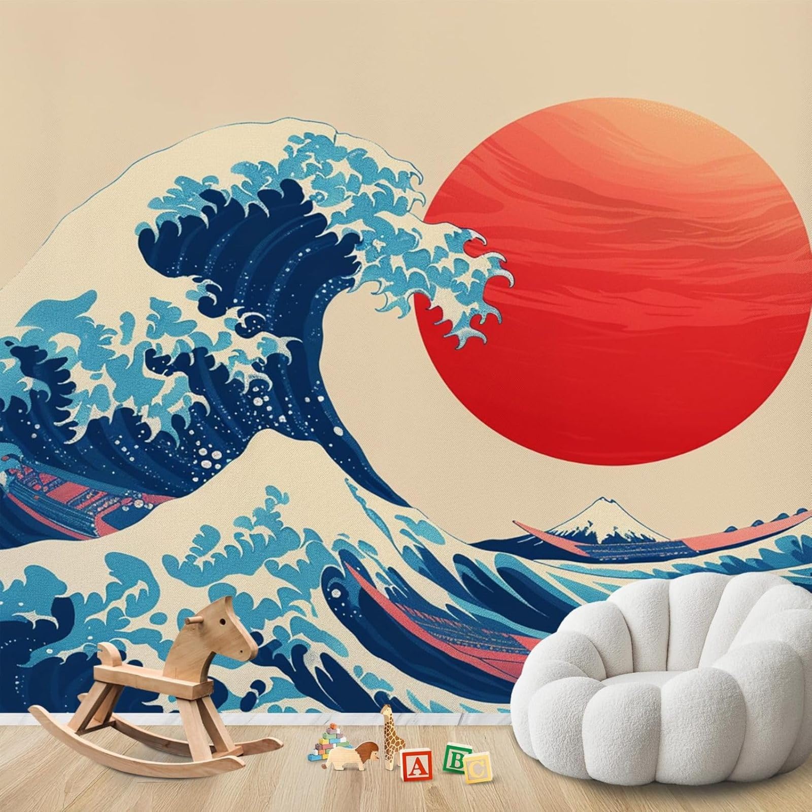hgjdjhnf Photo Wallpaper Japanese Wave Red Sun Asian Non-Woven ModernLiving Room Bedroom Children's RoomDecoration Motif Wallpaper,400cmx280cmSticker - Background- Painting - Poster