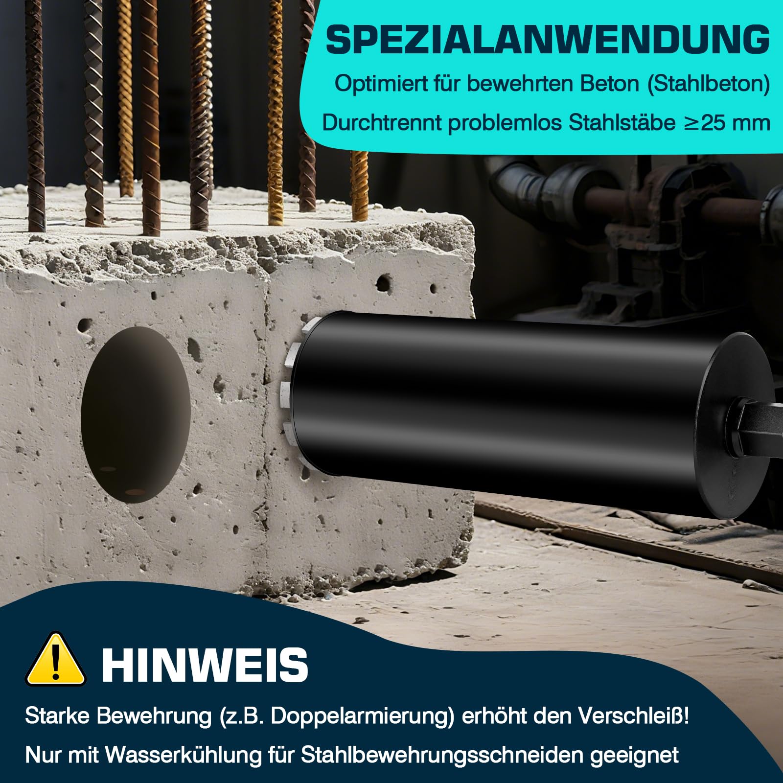 L460mm Diamantbohrkrone | 1 ¼ UNC Aufnahme | ⌀63mm mit Turbo | mit SDS-PLUS | 2200U/min für Kernbohrgeräte Kernbohrkrone Kernbohrer Nassbohrkrone Trockenbohrkrone für Beton Mauerwerk Stein Granit