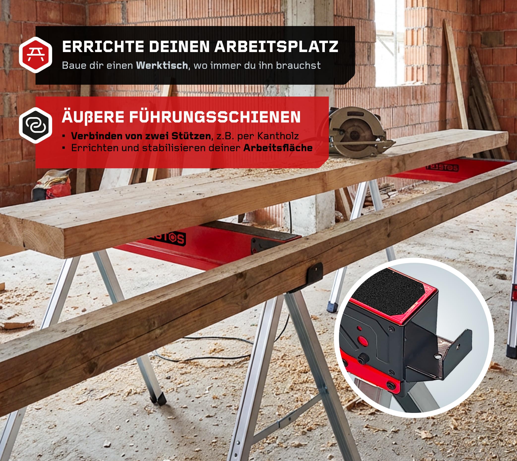 Forta Duo 2er-Set klappbare Arbeitsböcke aus Metall Traglast 500 kg Anti-Rutsch-Auflage