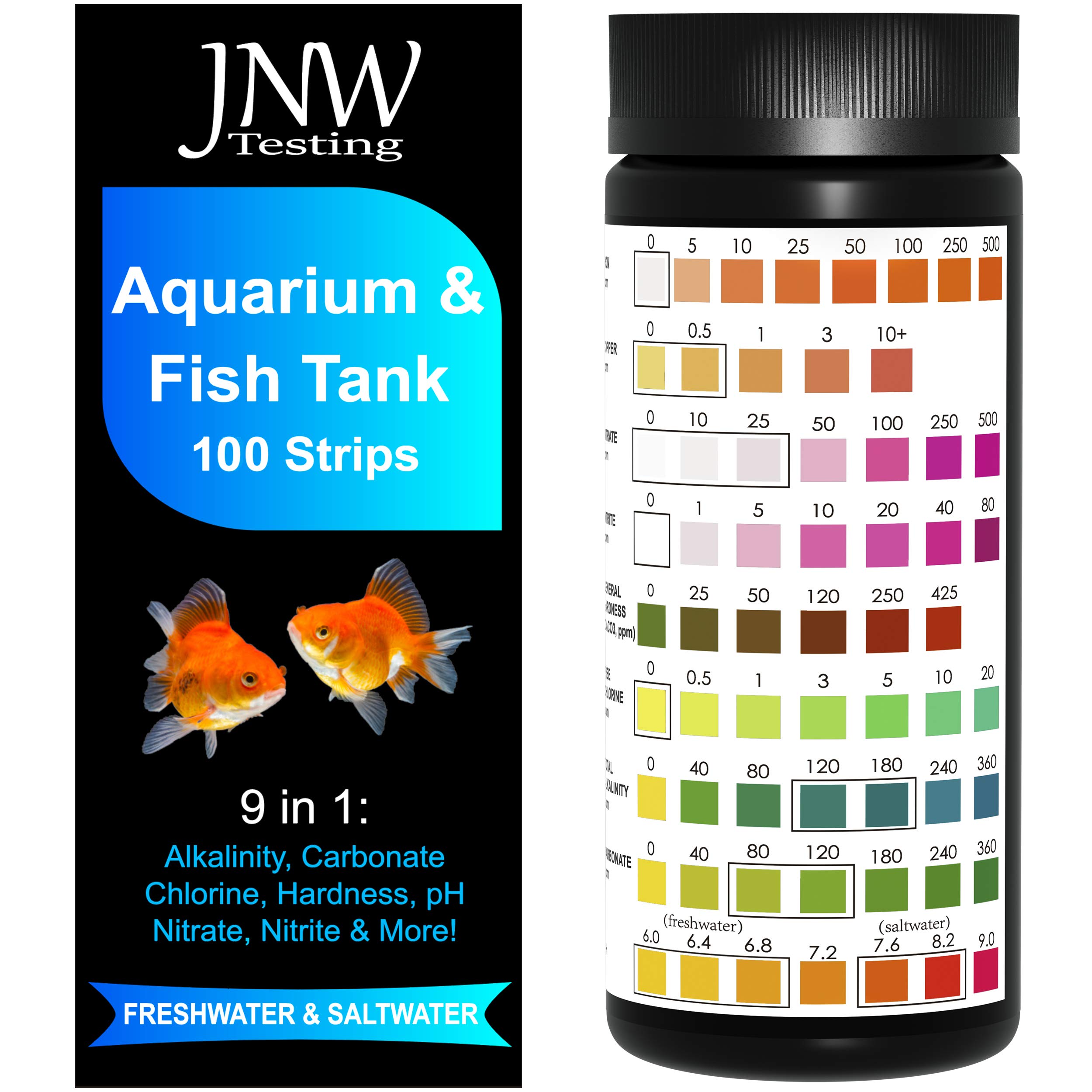 JNW Direct Aquarium Test Strips for Fish Tank 9 in 1, 100 Strip Pack