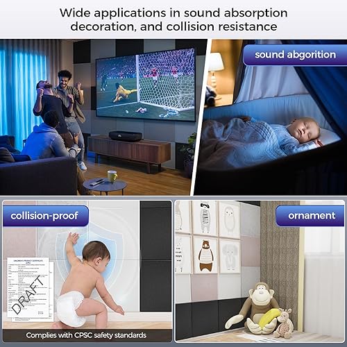 Miniatura 5 de Paquete de 10 paneles acústicos autoadhesivos de microfibra (165 dtex), 12 x 12 x 0.4 pulgadas, espuma de alta densidad en blanca, ideales para