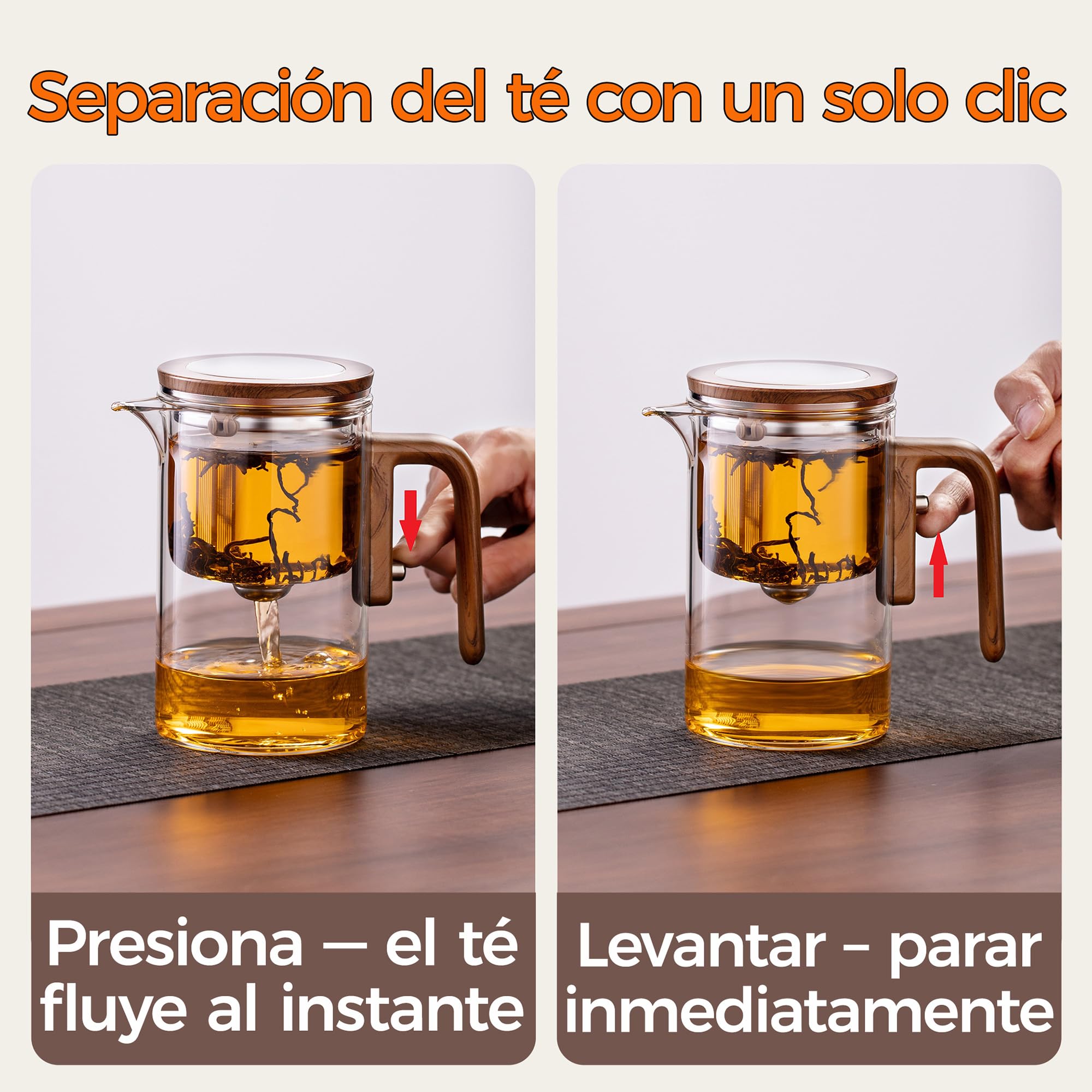 Tetera Encantada, tetera mágica para infusionar té de hojas sueltas, tetera de cristal de borosilicato resistente al calor con infusor de té, Amantes del té regalos (Transparente, 800 ml)