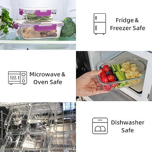 Miniatura 3 de C CREST Paquete de 10 recipientes de vidrio para preparación de comidas con tapas de bloqueo, 5 x 32 onzas + 5 x 12 onzas, ideales para