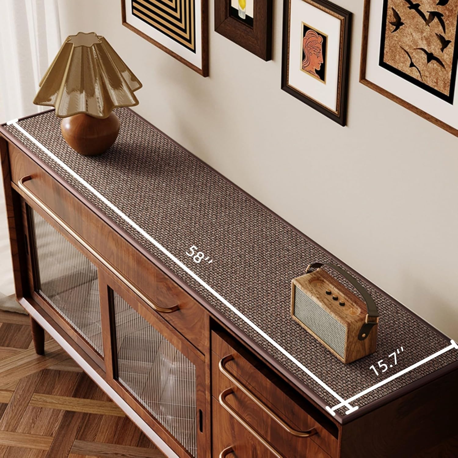 Sideboard Buffet Cabinet Cover, Super Absorbent Mat for Wood Buffet Table, Anti-slip Top Protector for Coffee Bar Cabinet, Table Pad for Kitchen,Dining Room (Taupe, 15.7''X58'')