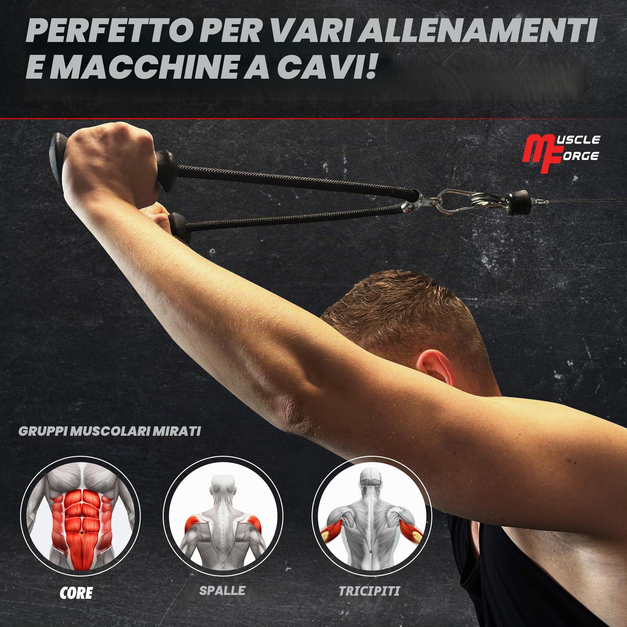 Corda Ergonomica per Tricipiti, Corda per carrucola, Pulley, Maniglia per l'allenamento dei Tricipiti e Bicipiti in Palestra o a Casa