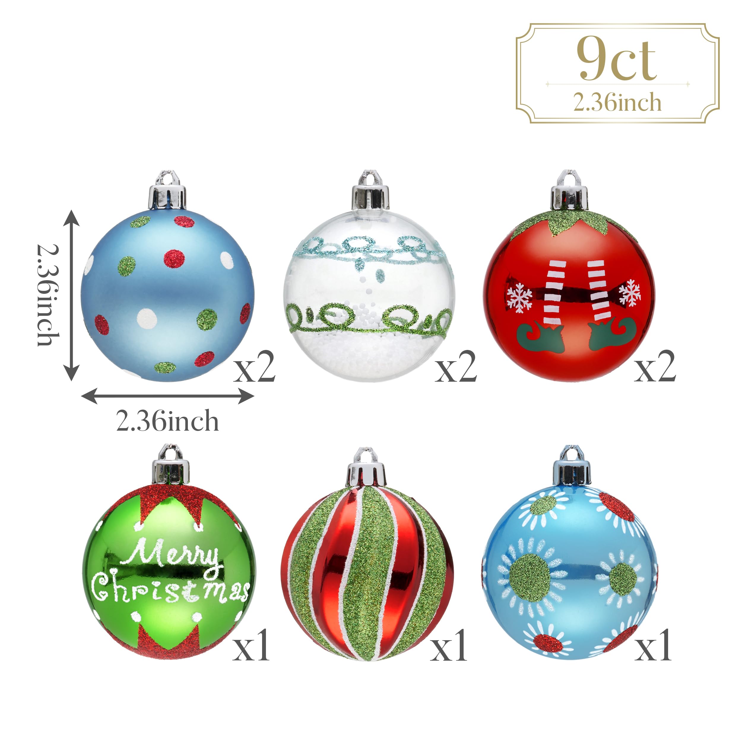 Valery Madelyn Lot de 9 boules de Noël incassables en forme d'elfe rouge vert blanc de 6 cm pour décoration de fête de Noël
