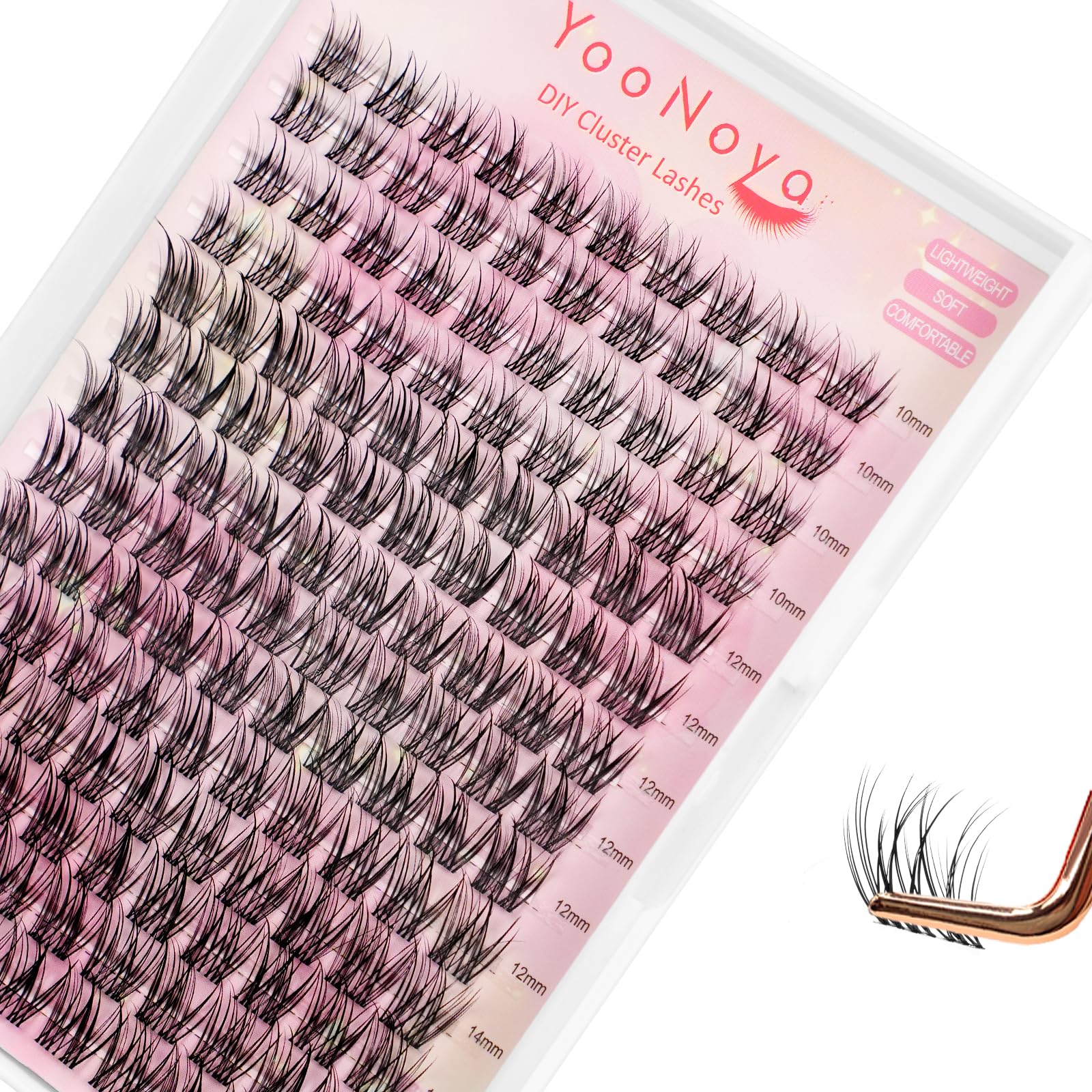 YOONOYA Wispy Lash Clusters 140 PCS 10-14mm Eyelash Clusters C Curl Cluster Eyelash Extensions Natural Wispy Cluster Lashes Reusable Individual Invisible Band Lash Extension (QX-10-14mm-Mix) - Image 4