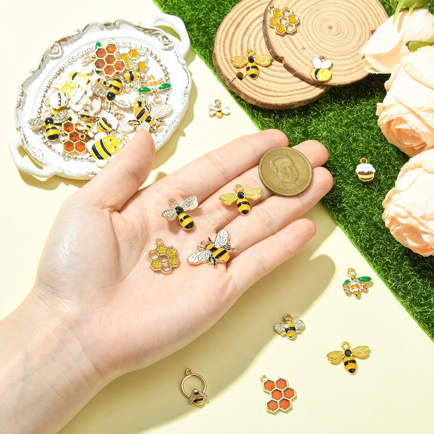 UR URLIFEHALL 36 pcs 12 Styles Enamel Bee Charms Mini Cute Honeycomb Honey Jar Charms for DIY Earrings Bracelet Necklace Jewelry Making Supplies - Image 4