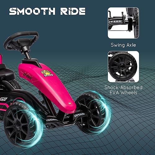 Miniatura 6 de Aosom Go Kart con pedal para niños, juguetes para montar al aire libre con eje oscilante, asiento ajustable, freno de mano, 4 ruedas que absorben