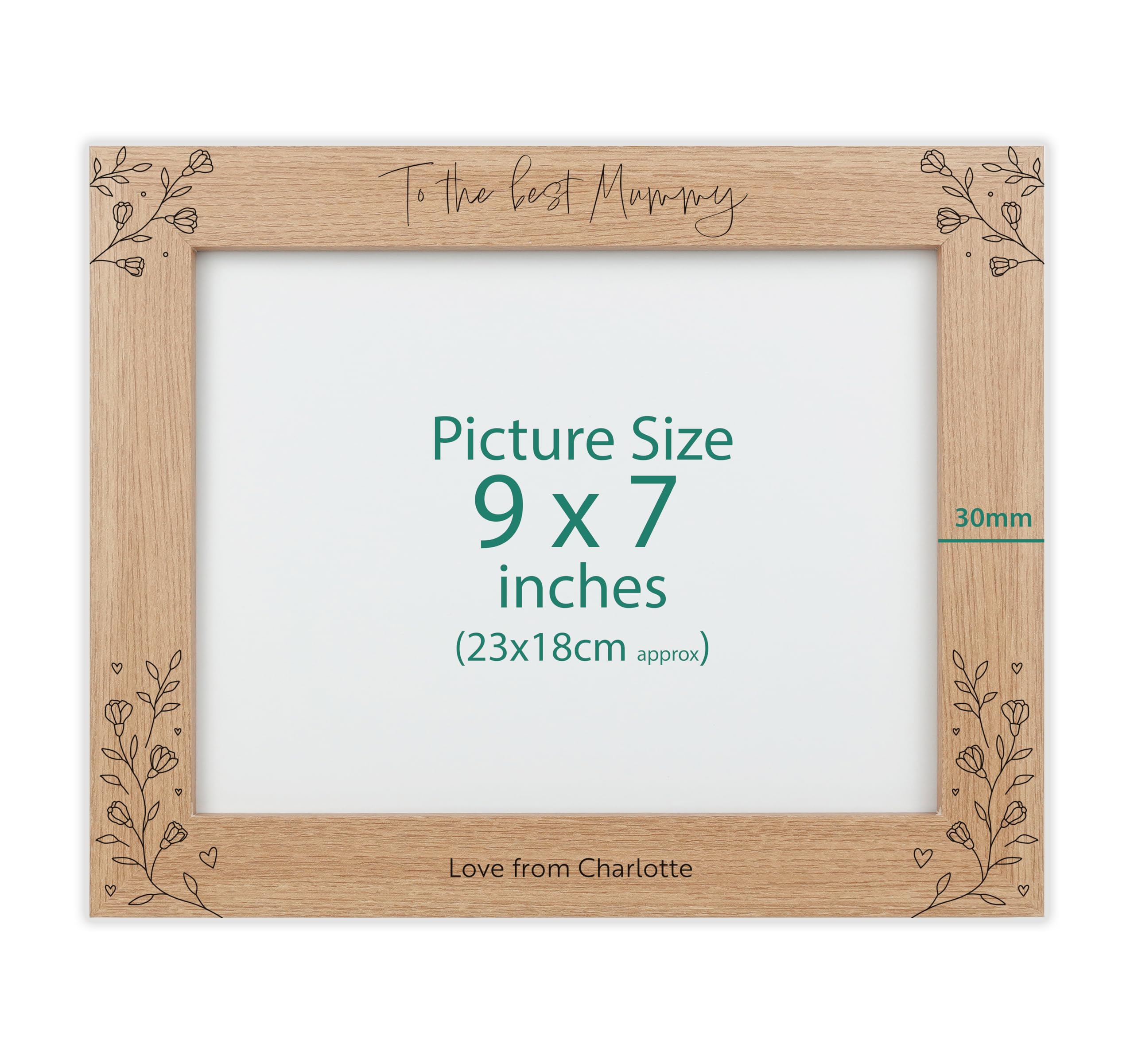 Personalised Engraved frame (Mum, Oak Effect, 9x7 Inches (Landscape))
