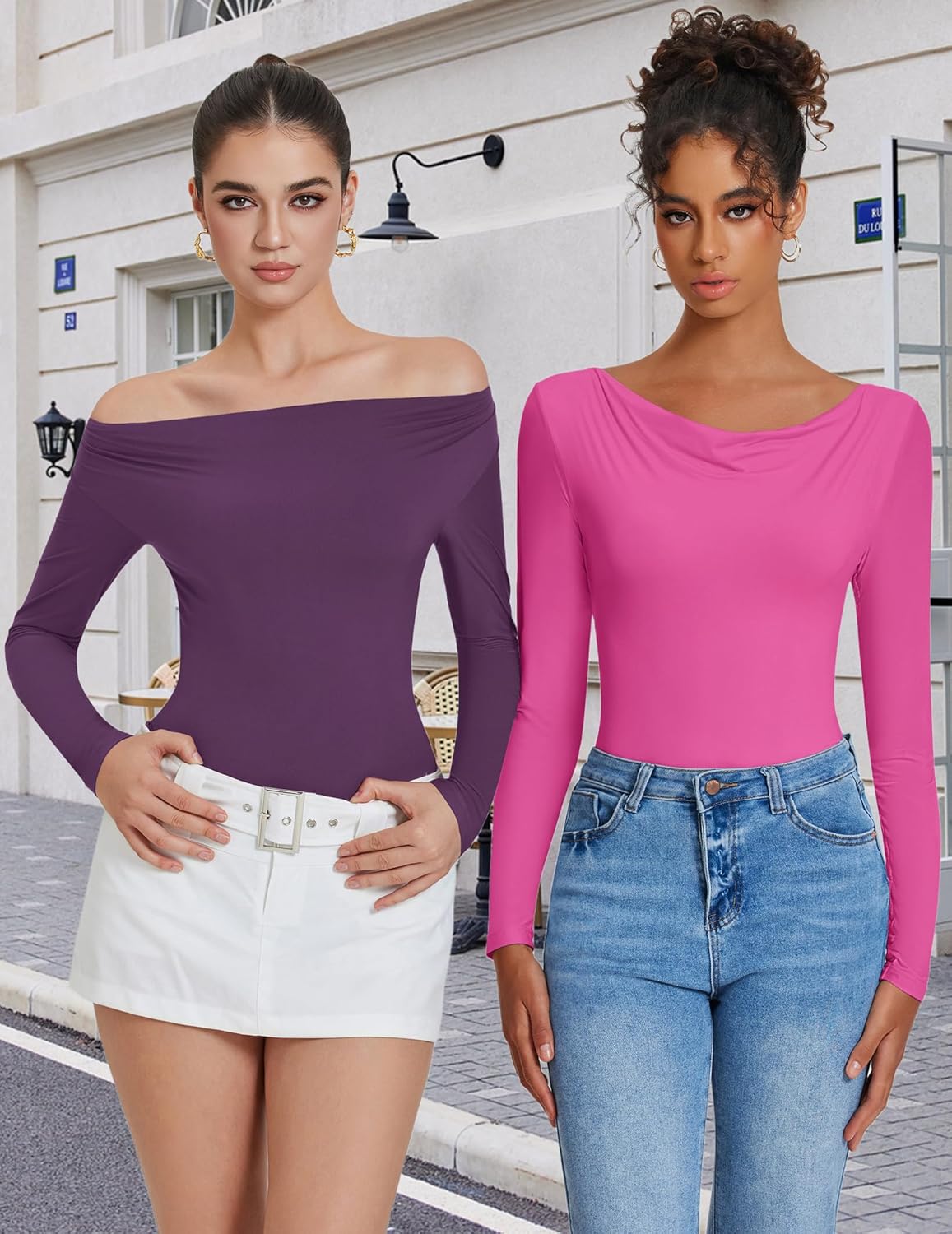 Avidlove Women Off the Shoulder Long Sleeve Bodysuit Double Lined Thong Body Suits Tops Soft Sexy Outfits - Image 6