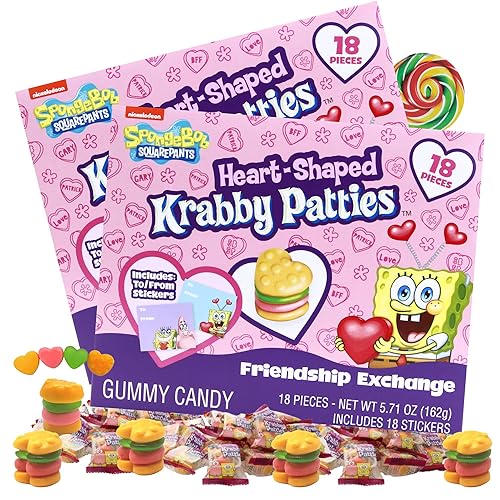 Caja de intercambio de hamburguesas Krabby de Bob Esponja para el Día de San Valentín 2023, gomitas envueltas individualmente en forma de corazón