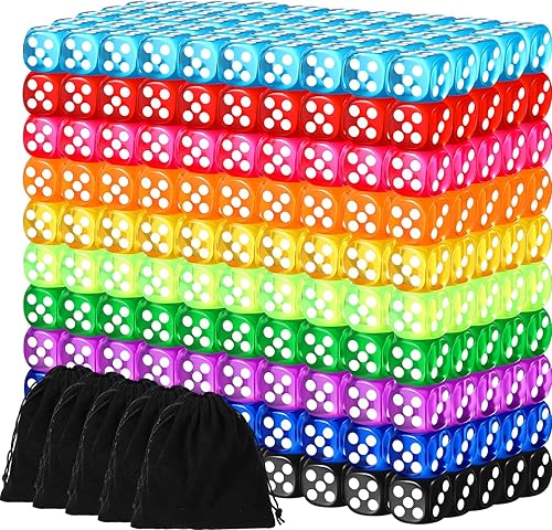 Juego de 500 dados de colores de 0.555 pulgadas, 6 caras, con 5 bolsas de cordón, dados de juego estándar para el aula, enseñanza de matemáticas,