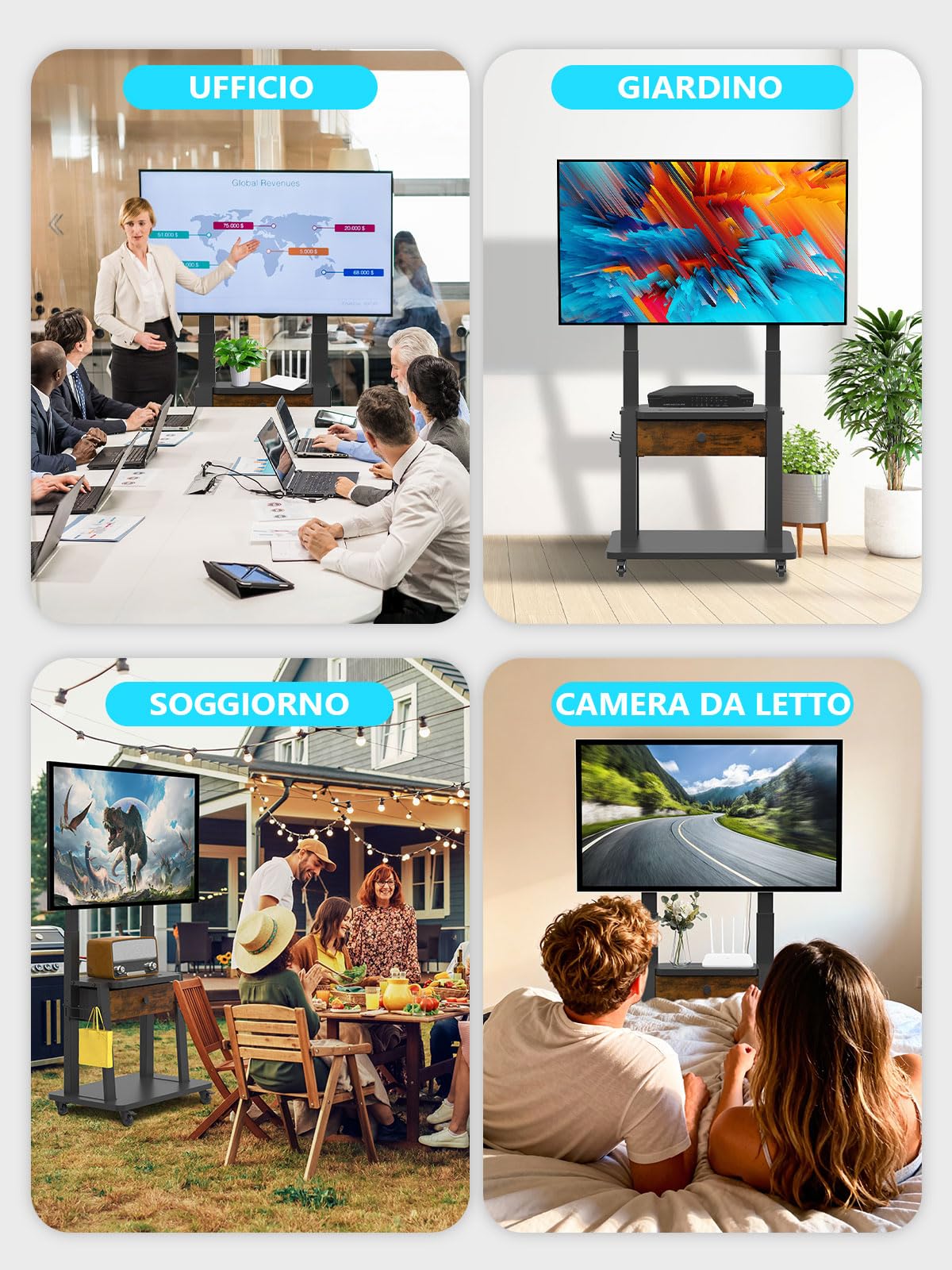 Supporto TV con cassetto in tessuto, per schermo piatto/curvo da 32-75 pollici, fino a 200 libbre LCD/LED/OLED, carrello per TV mobile con ruote per casa ufficio all'aperto Max VESA 600 x 400 mm