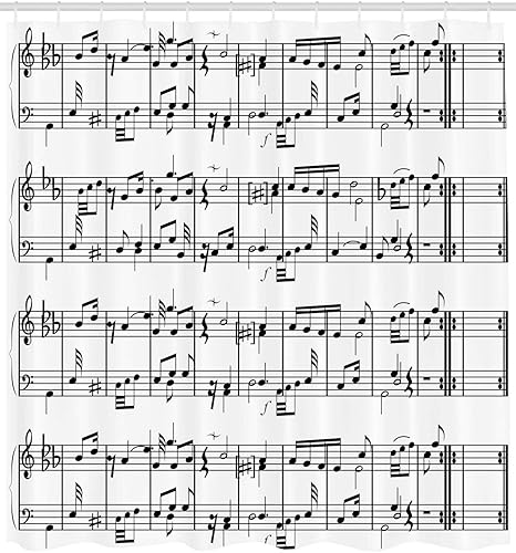 Miniatura 2 de Ambesonne Cortina de ducha musical, notas musicales sobre la clave, impresión artística de patrón ornamental, juego de decoración de baño de tela
