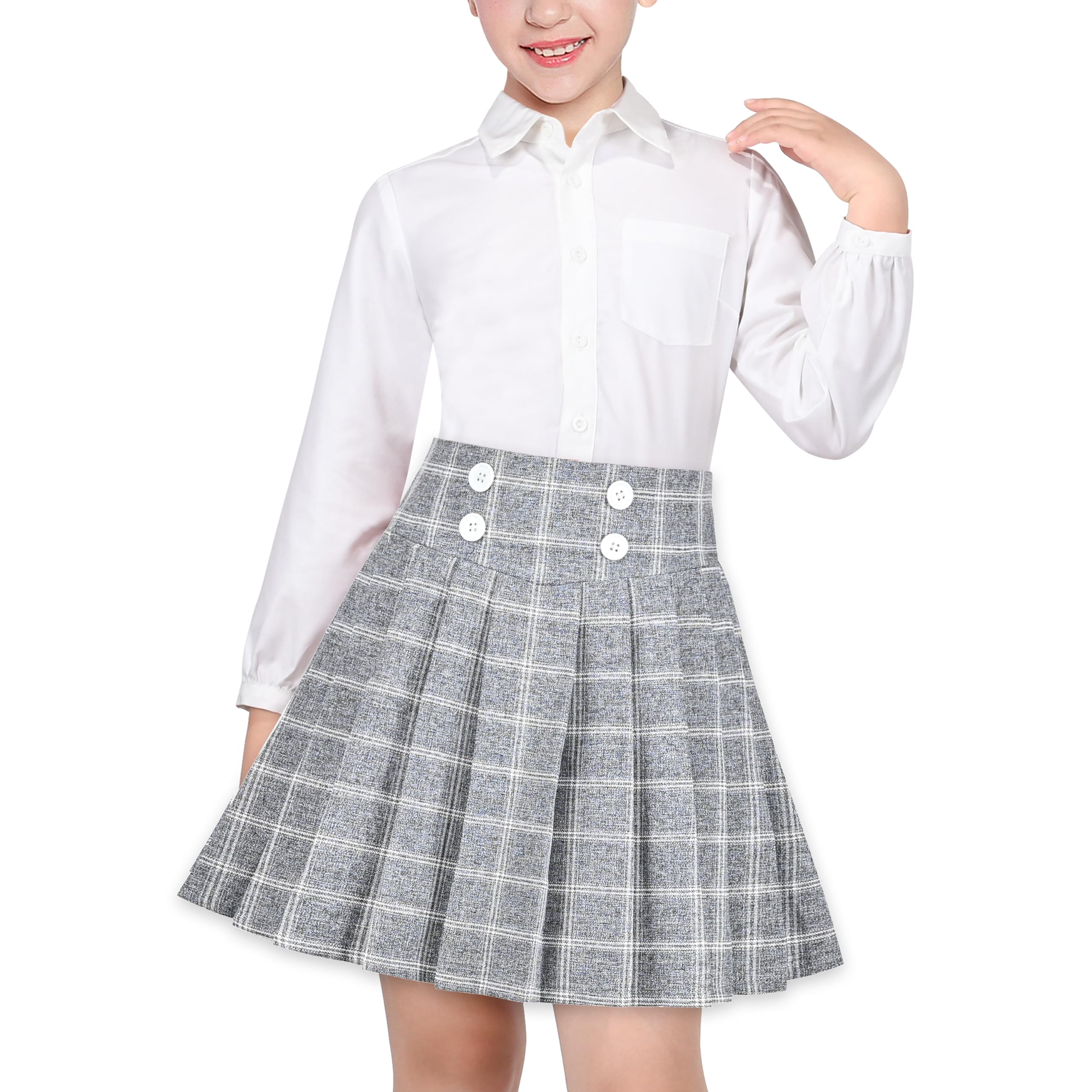 Sunny Fashion Girls Outfit Set 2 Piece White Shirt Black Pleated Skirt School