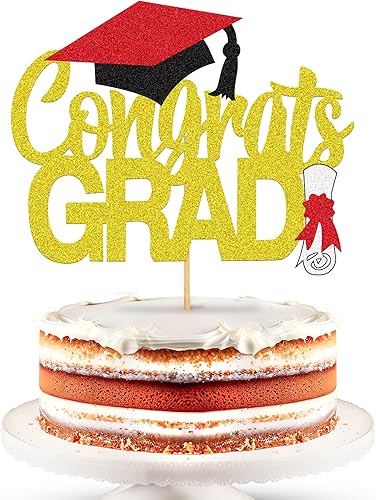 KatchOn, Decoración de pastel de graduación con purpurina, grande, 6 pulgadas, decoración de pastel de felicitaciones doradas para la clase de 2023