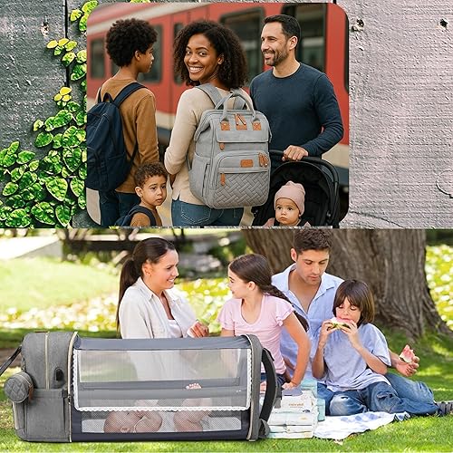 Miniatura 7 de Mochila para pañales de gran capacidad, bolsa de bebé impermeable con cambiador, bolsillos aislados, soporte para chupete y correas para cochecito