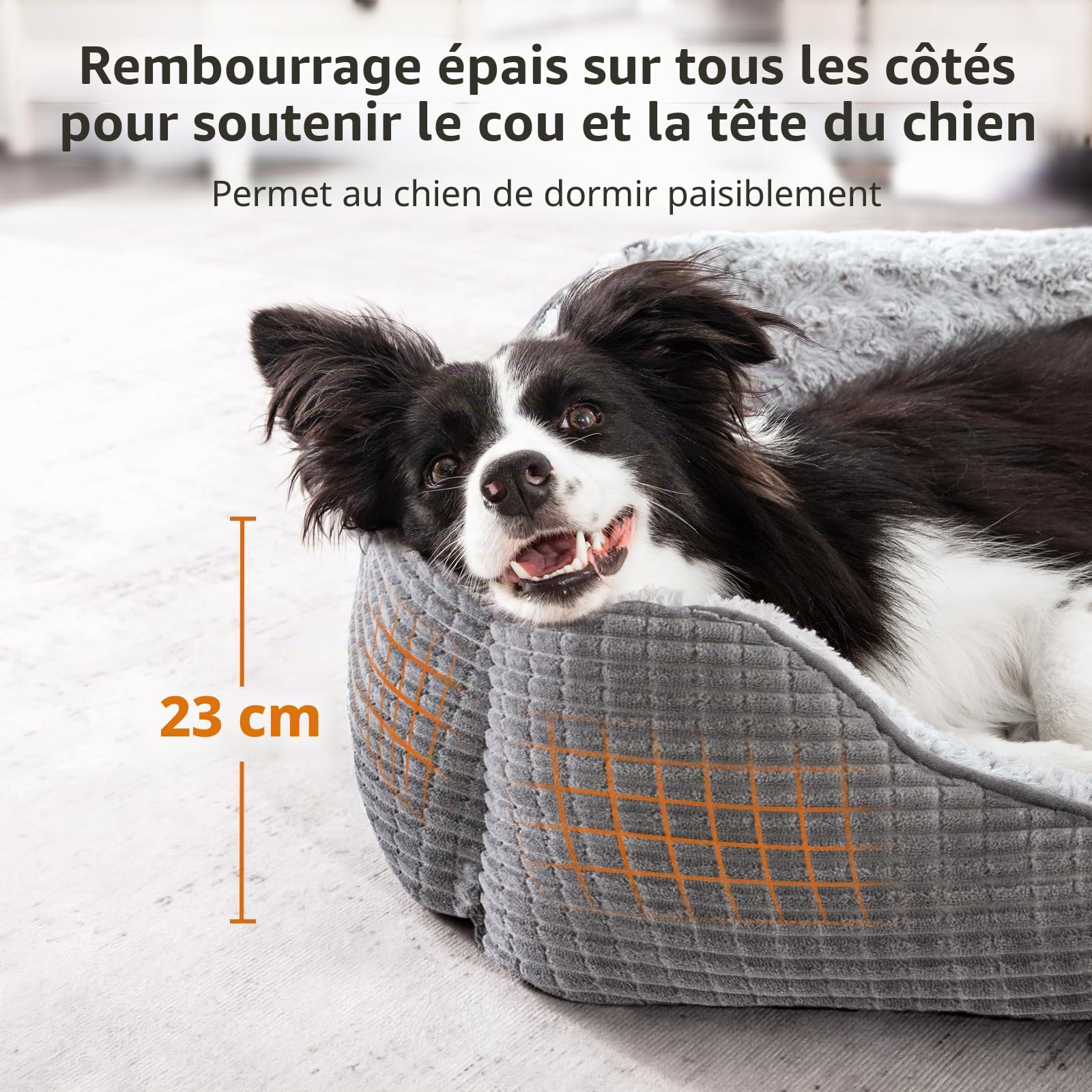 JOEJOY Panier pour Chien, Lit pour Chien Grande Taille, Panier pour Chien Lavable, Bords Rehaussés, Duveteux & Confortable, Coussin pour Chien Antidérapant, Gris XL 89x63x23cm