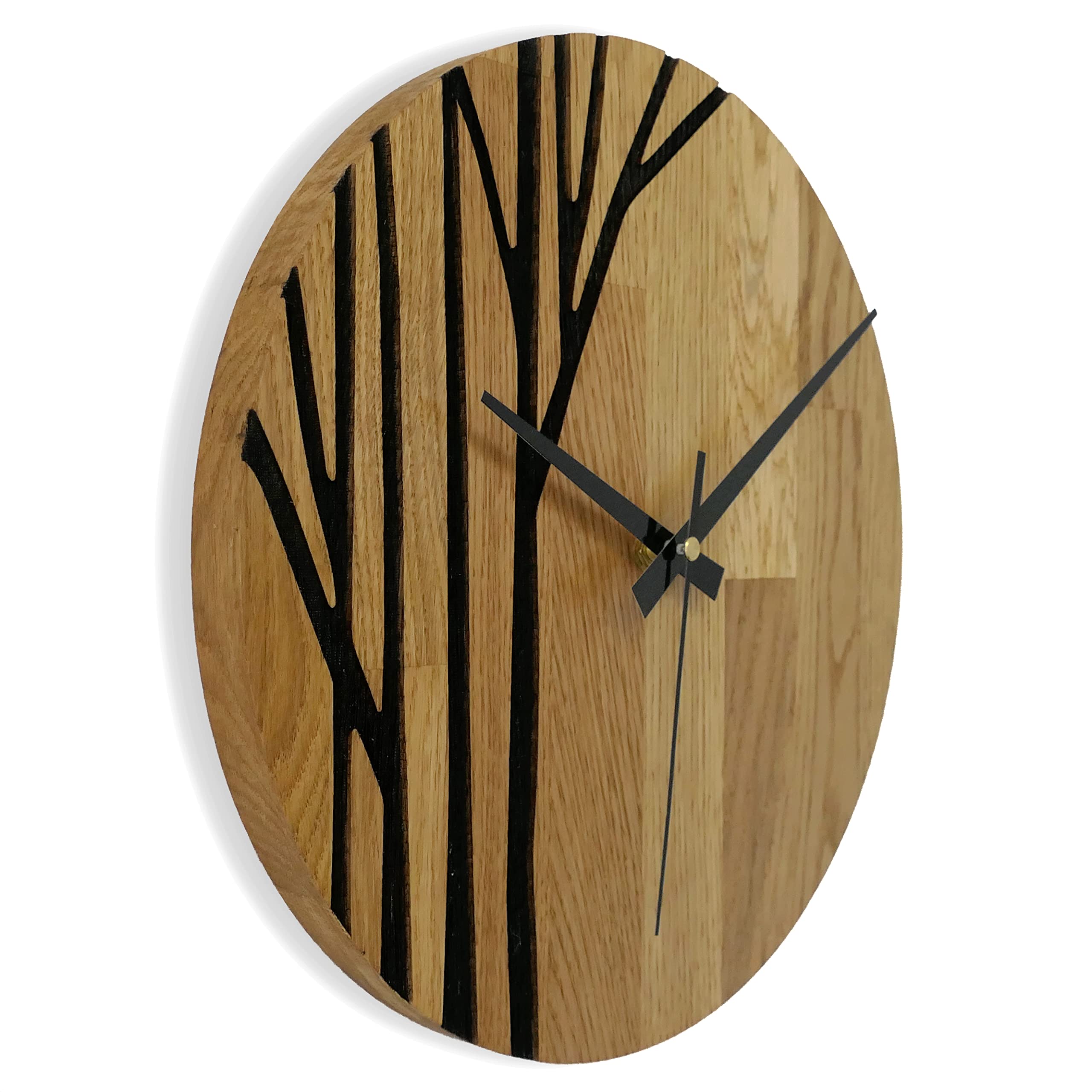 Wanduhr aus echtem Eichenholz, Moderne Wanduhr aus Holz, Heimdekoration aus Eiche - Mattlack, 40 cm