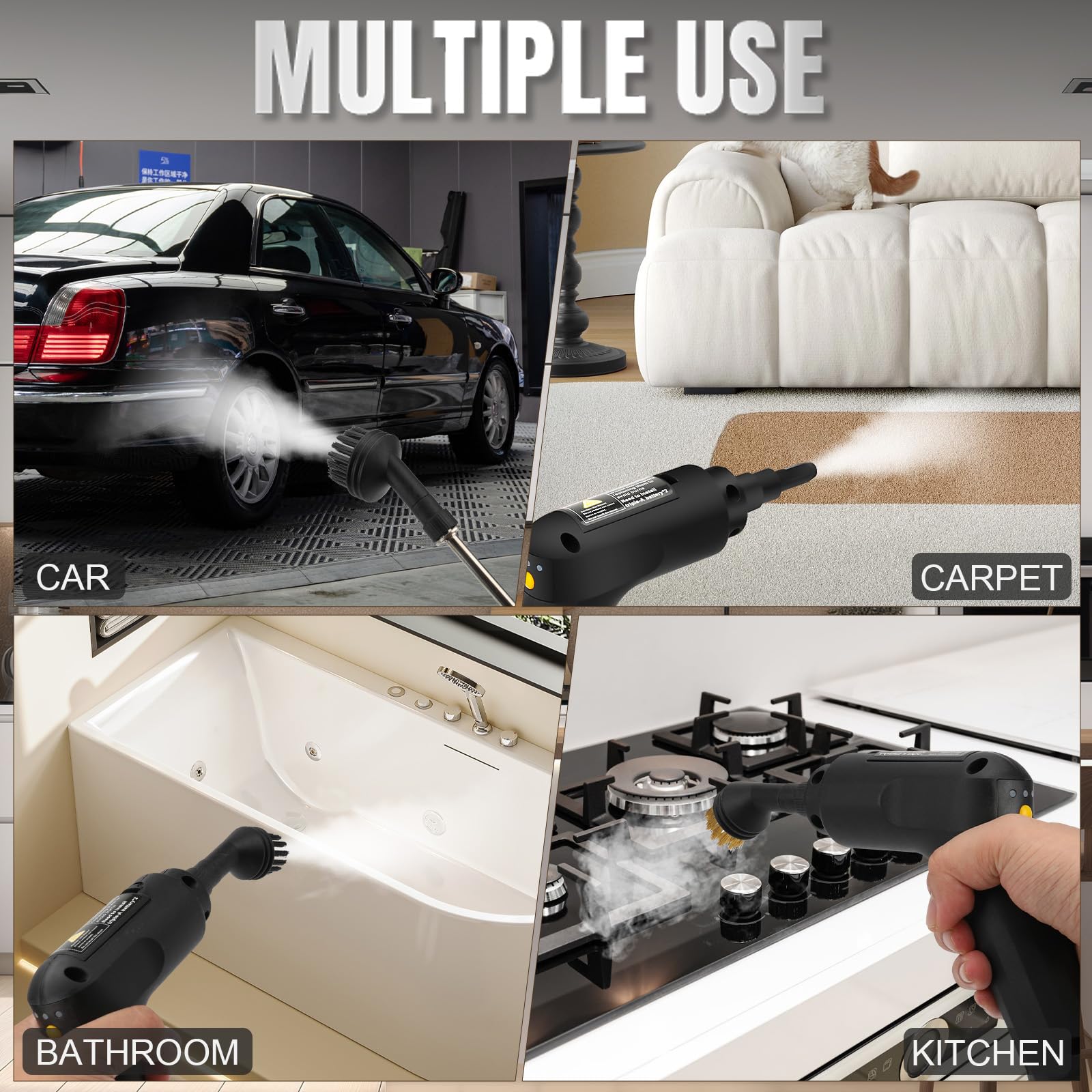 Limpiador a vapor de 2500W, Vaporeta Limpieza Hogar portátil con 1400 ml, limpiador de vapor a mano, 3 niveles ajustables, 15S calentamiento rápido, para limpiar Cocina, Baño, Ventanas