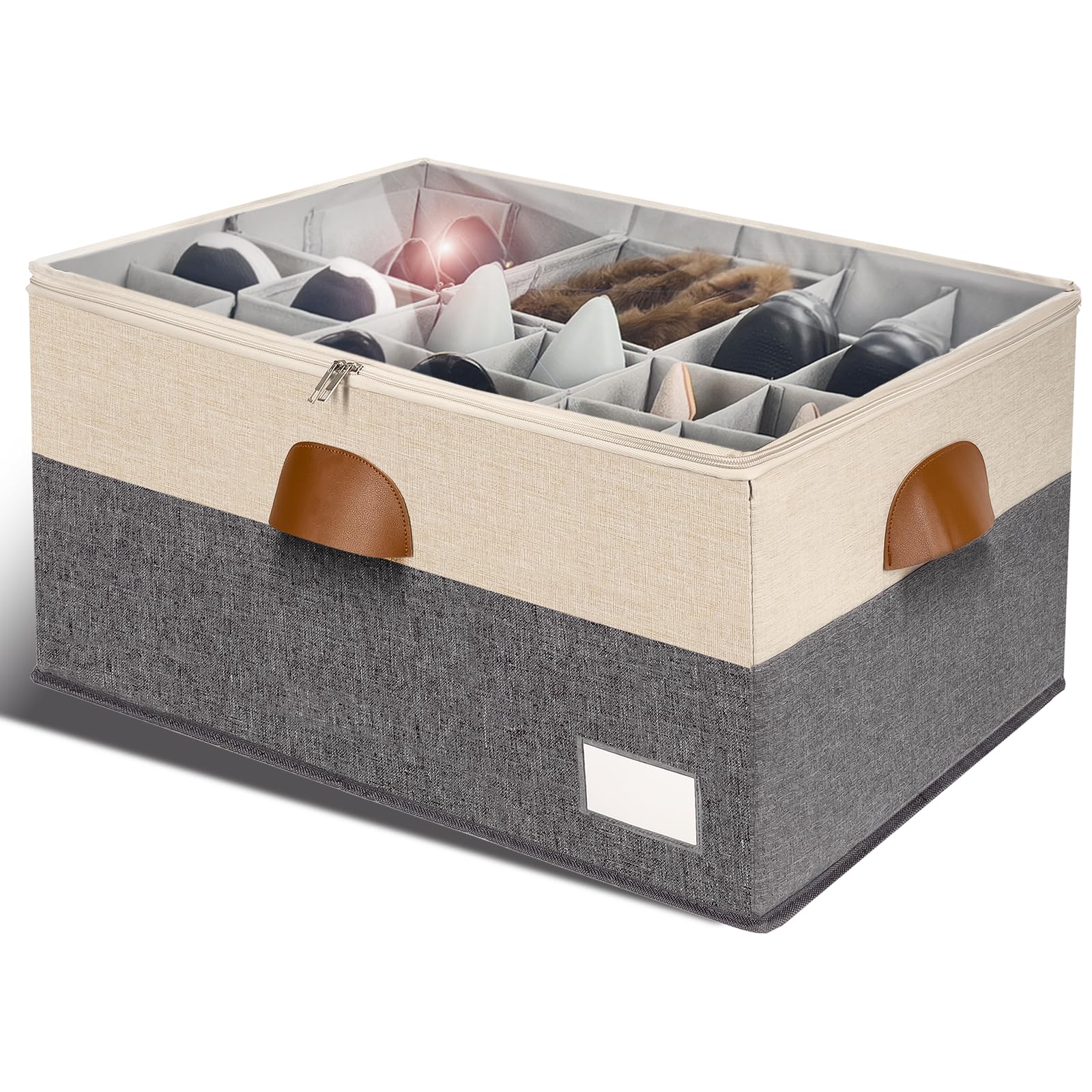 Photo 1 of 2 Pack Shoe Organizer for Closet Foldable Storage Box with Clear Cover