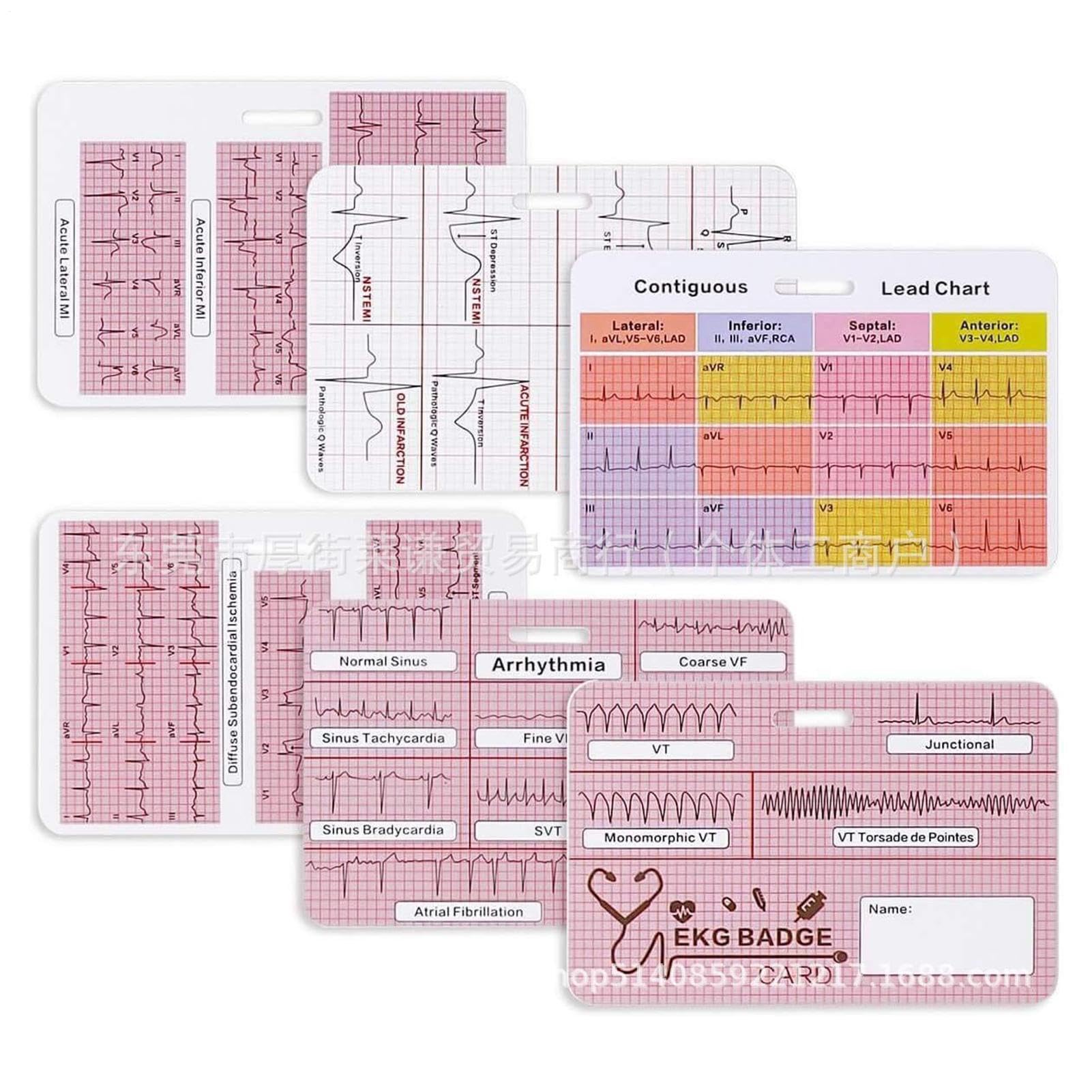 Scheda ECG – badge di riferimento, di riferimento ECG, 3 pezzi, set di carte mediche, ideale per studenti di medicina e infermieristica, paramedici e cliniche di telemetria