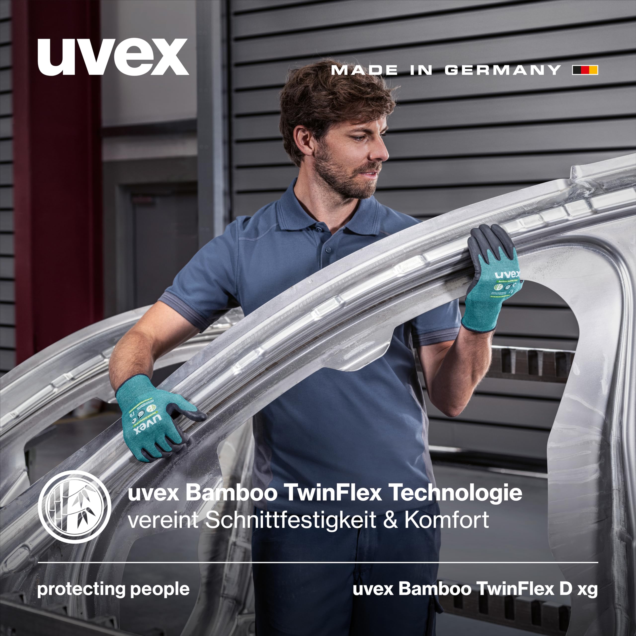 Uvex Bamboo TwinFlex D xg, 1 para rękawic chroniących przed przecięciem i przyczepnością do suchych i wilgotnych/tłustych obszarów - zrównoważone i wytrzymałe - zielone, czarne - rozmiar 09/L