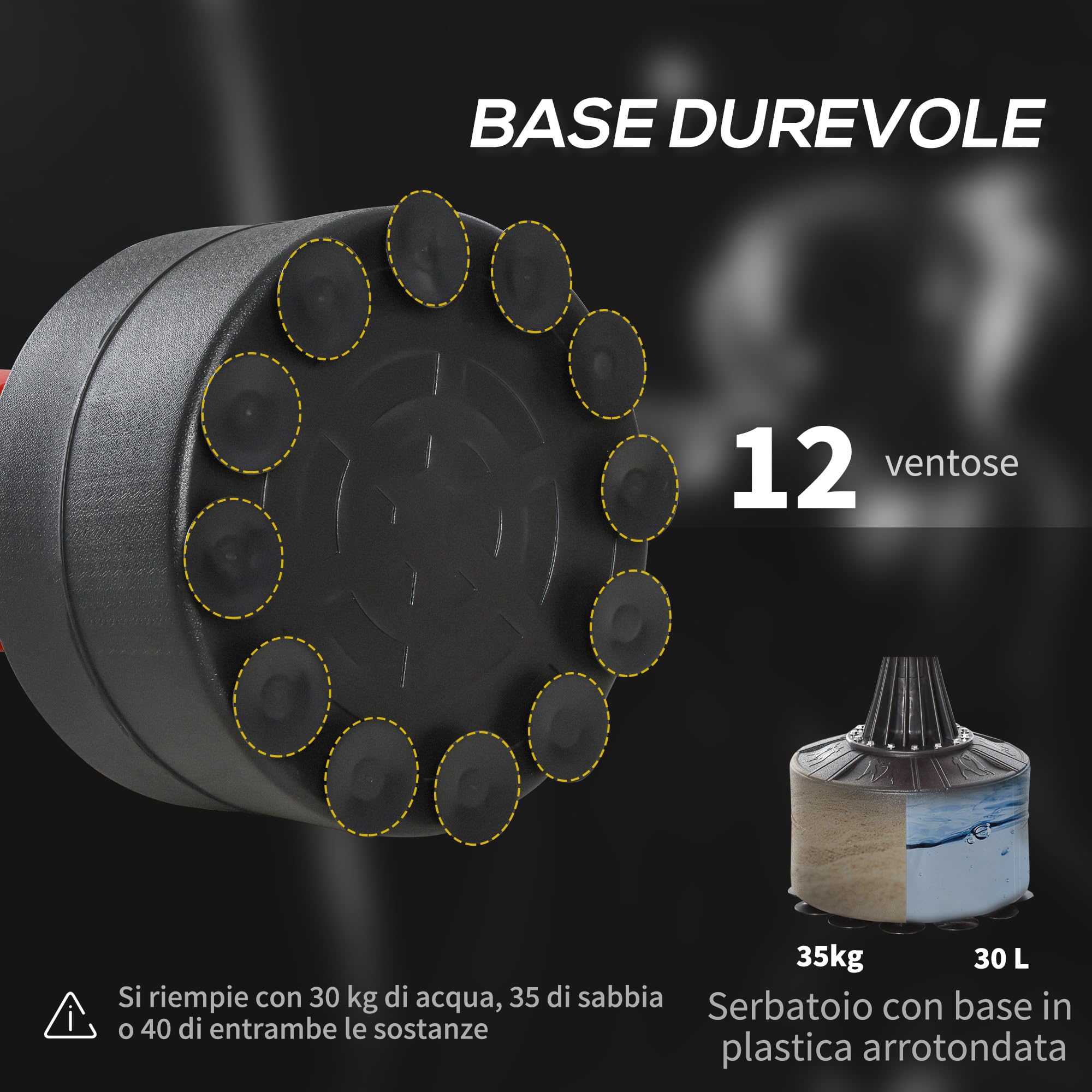 HOMCOM Sacco da Boxe ad Altezza Regolabile con Punching Ball, Base Riempibile e Asta Rotante, Sacco da Terra in PU, EPE e HDPE, 88x48x155-205 cm, Rosso e Nero