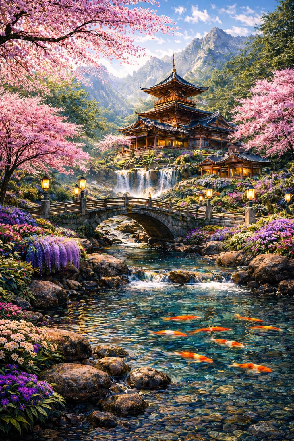 Yunlus Jigsaw Puzzles for Adults 1000 Pieces Cherry Blossom Impossible Hard Difficult Challenging Puzzles for Adults 1000pc Puzzles Mountain Forest Flower Lake Park Landscape Puzzles 28 x 20 in